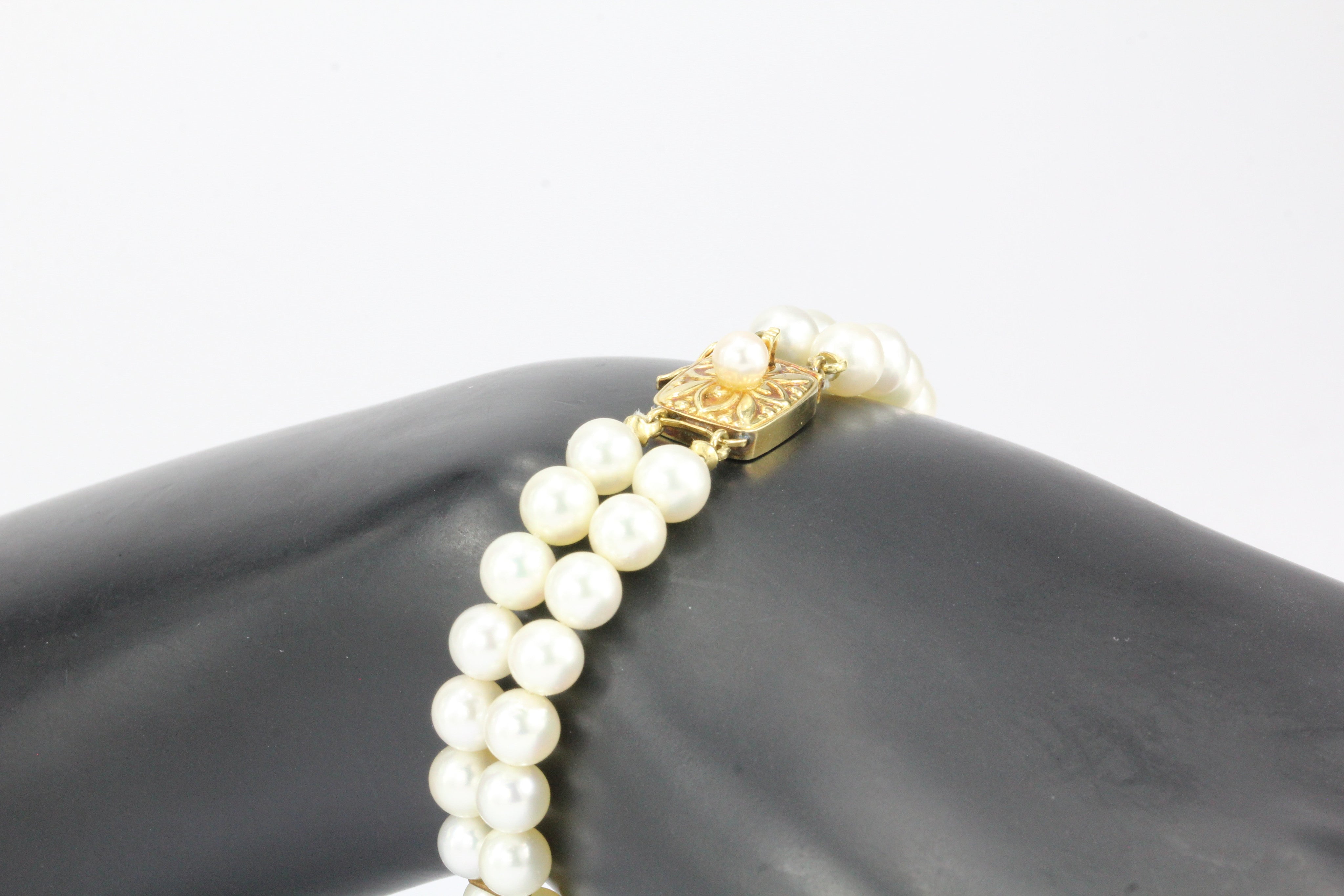Vintage Mikimoto Double Strand Pearl 18K Gold Bracelet - Queen May
