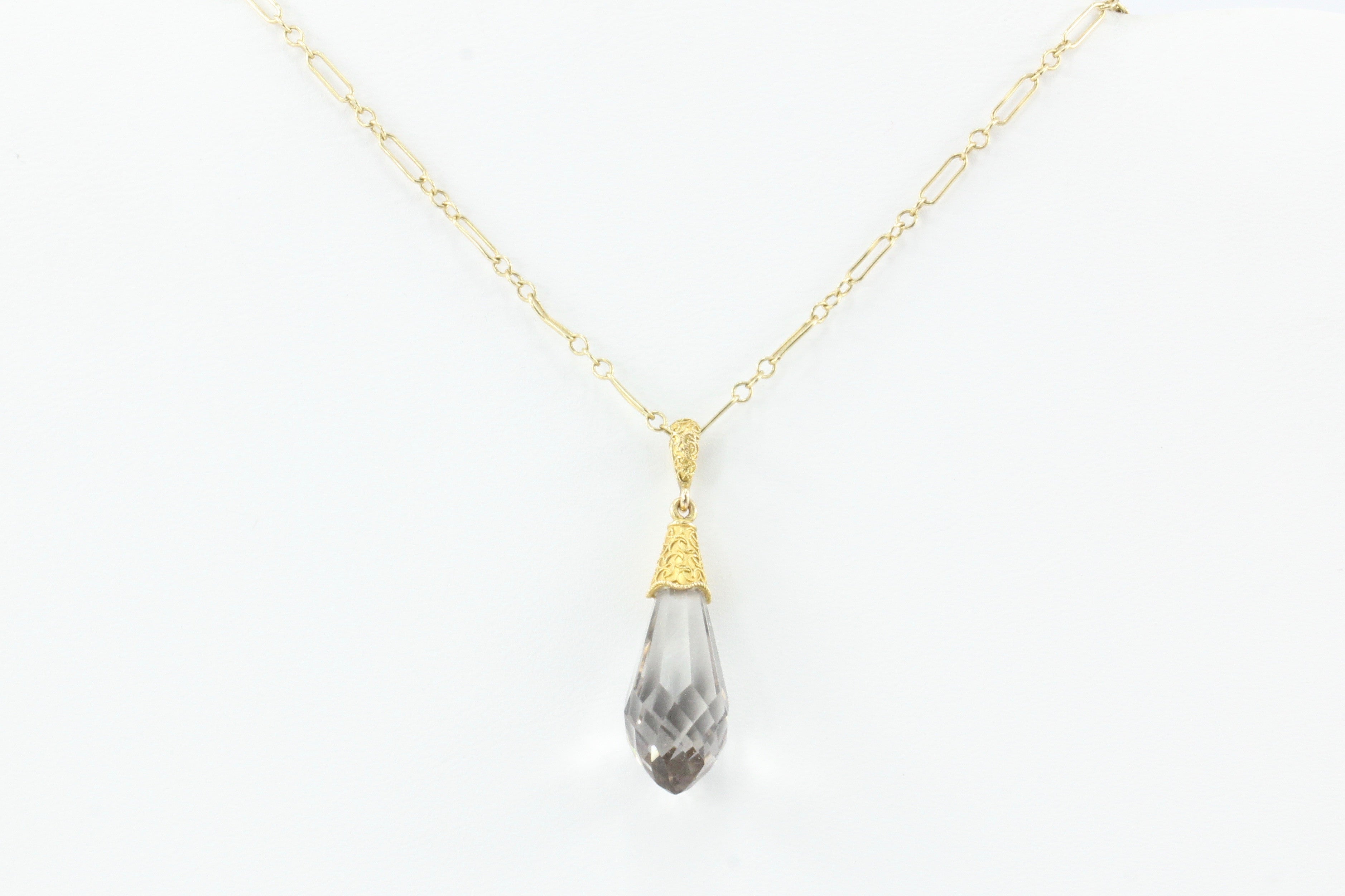 Victorian 14k Gold Rock Crystal Quartz Pendant Necklace by Day Clark & Co - Queen May