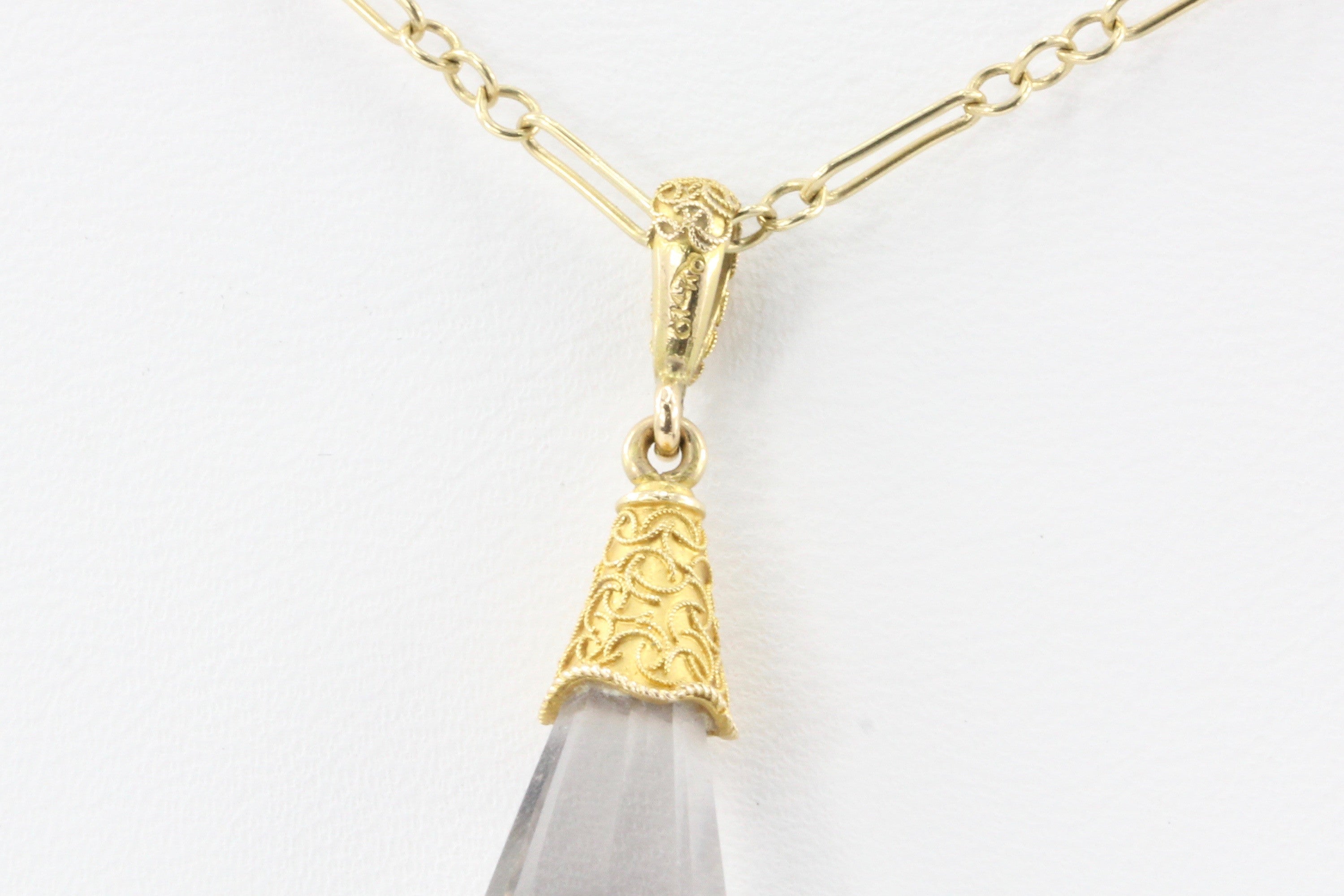 Victorian 14k Gold Rock Crystal Quartz Pendant Necklace by Day Clark & Co - Queen May