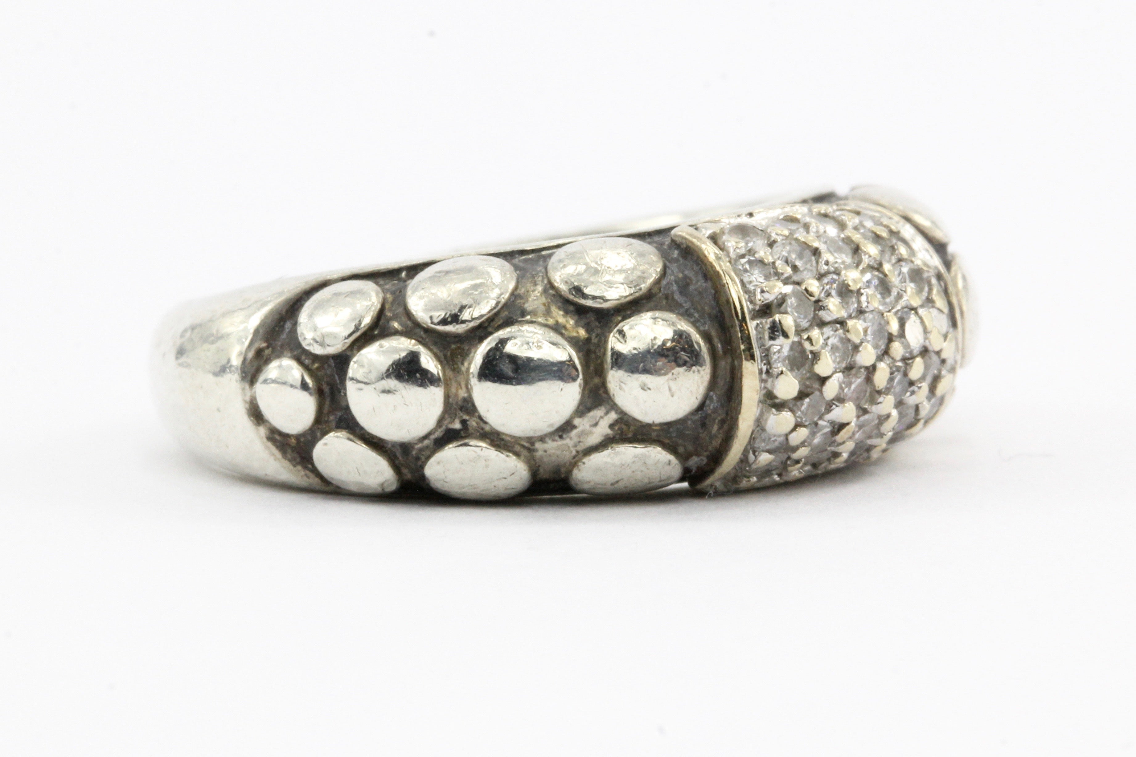John Hardy Sterling Silver & 18K Gold Pave set Diamond Band Ring - Queen May