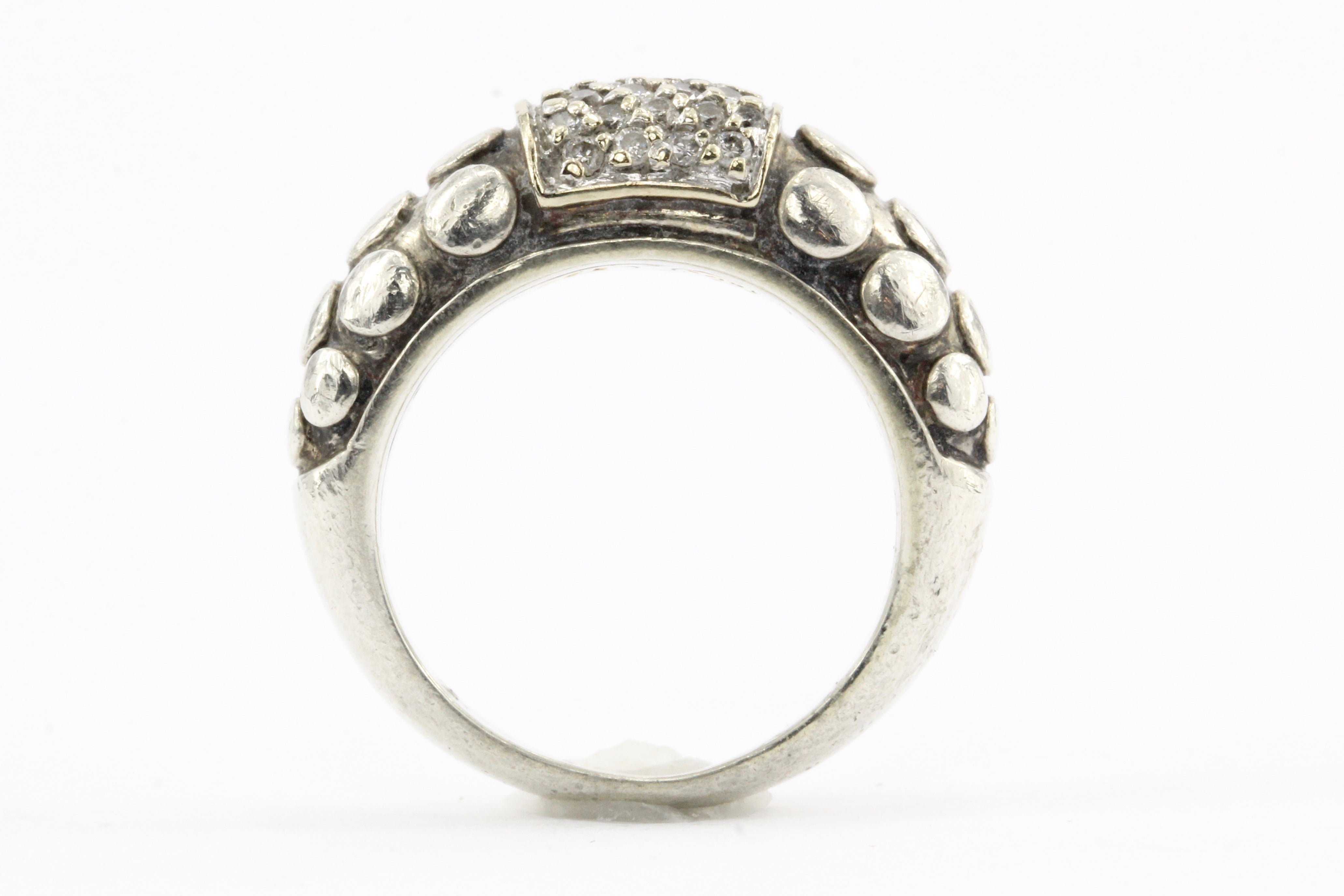 John Hardy Sterling Silver & 18K Gold Pave set Diamond Band Ring - Queen May