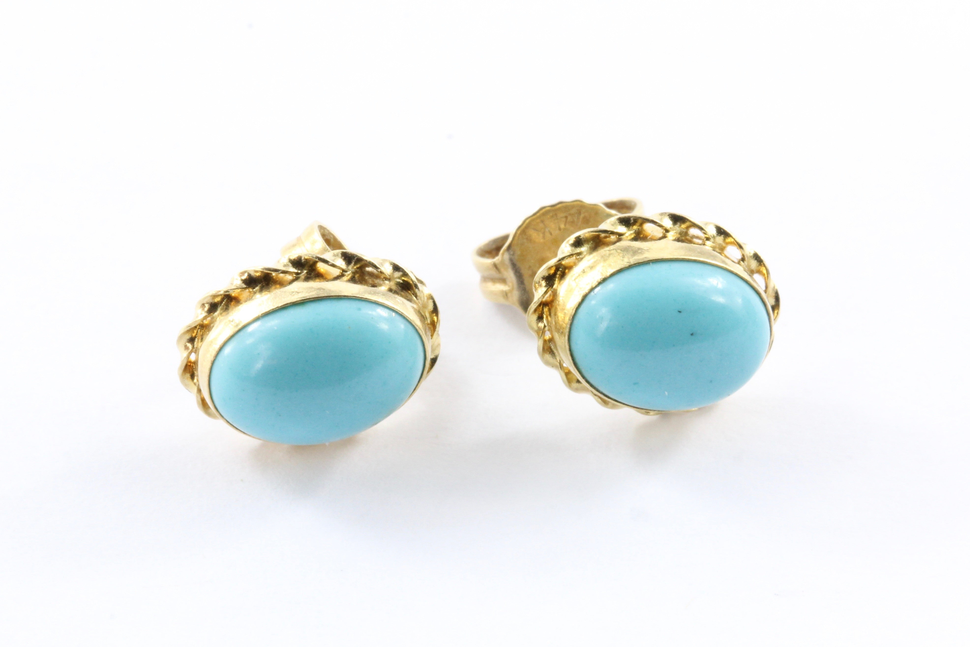 Vintage 14K Gold Persian Turquoise Earring Studs - Queen May