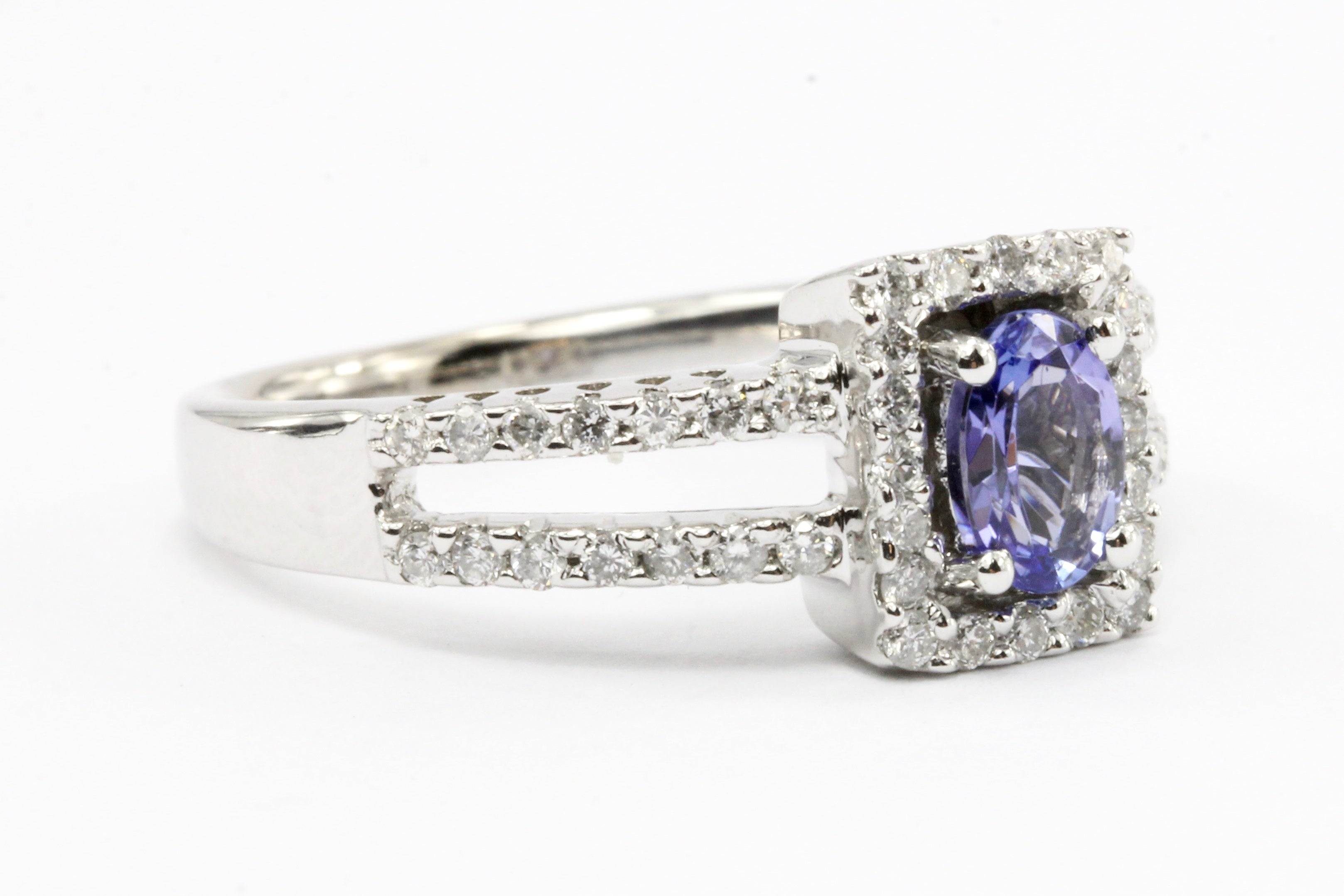 14K White Gold 1/2 Carat Tanzanite & Diamond Ring - Queen May
