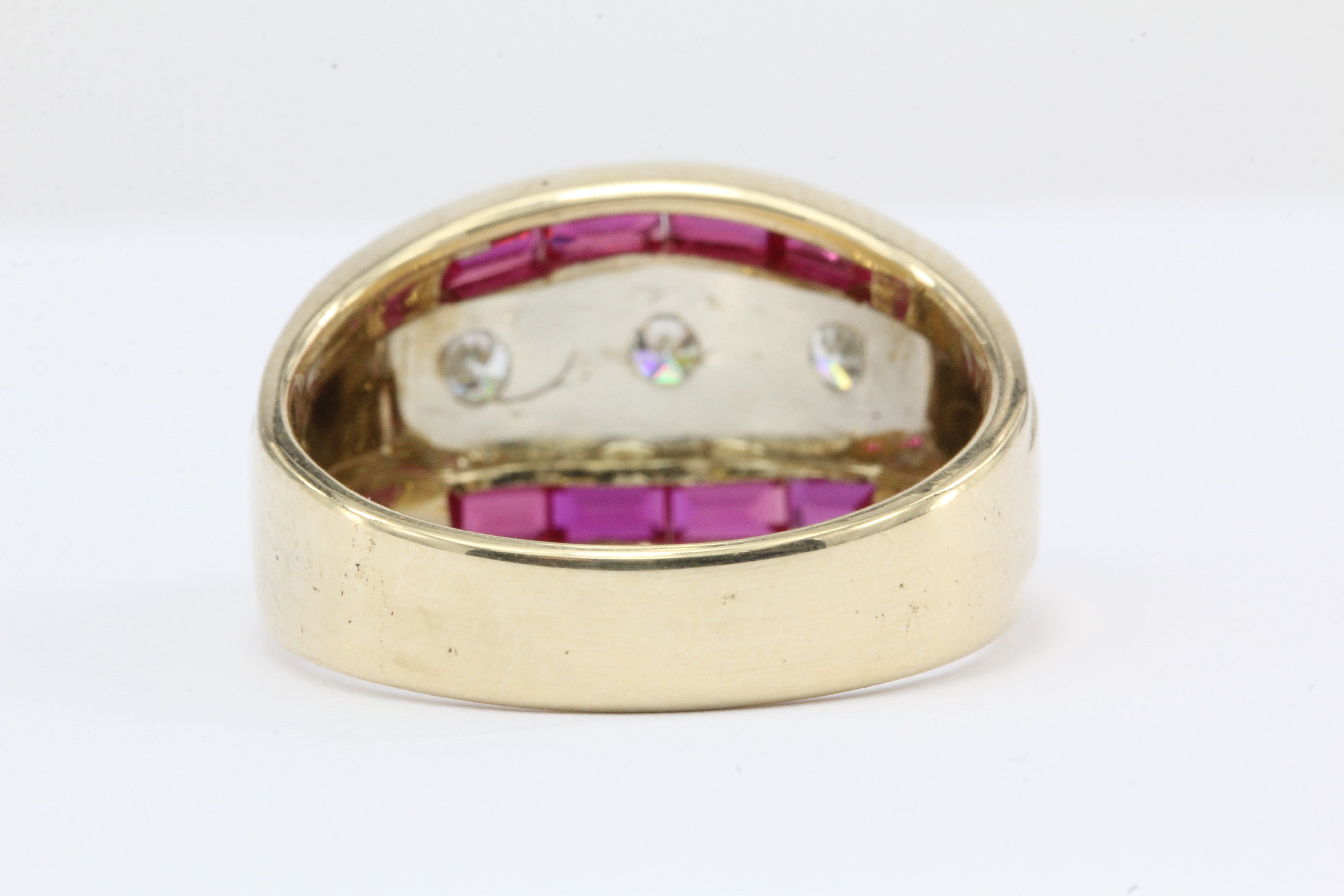 Retro 14K Gold Diamond & Ruby Mens Ring c.1950's - Queen May