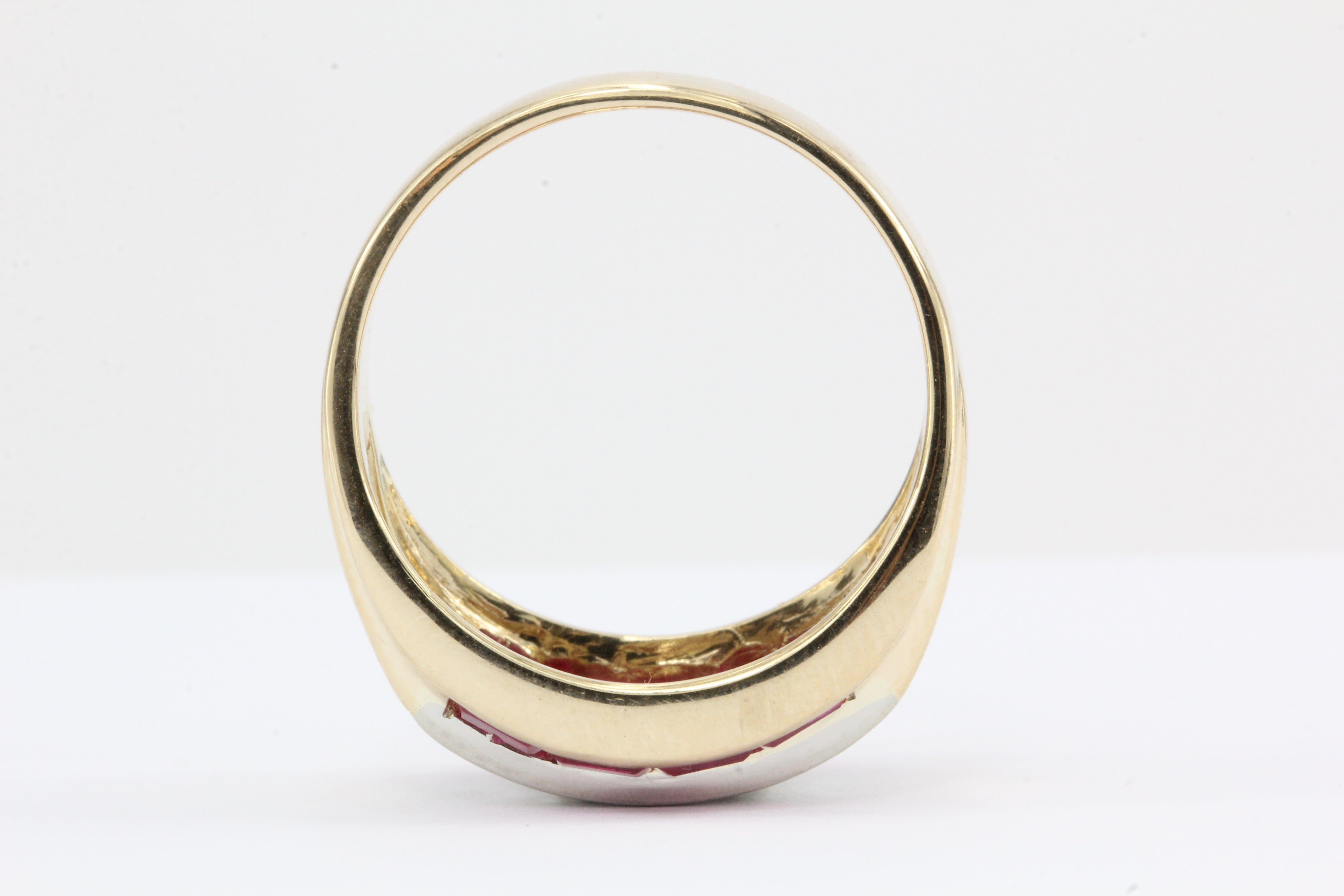 Retro 14K Gold Diamond & Ruby Mens Ring c.1950's - Queen May