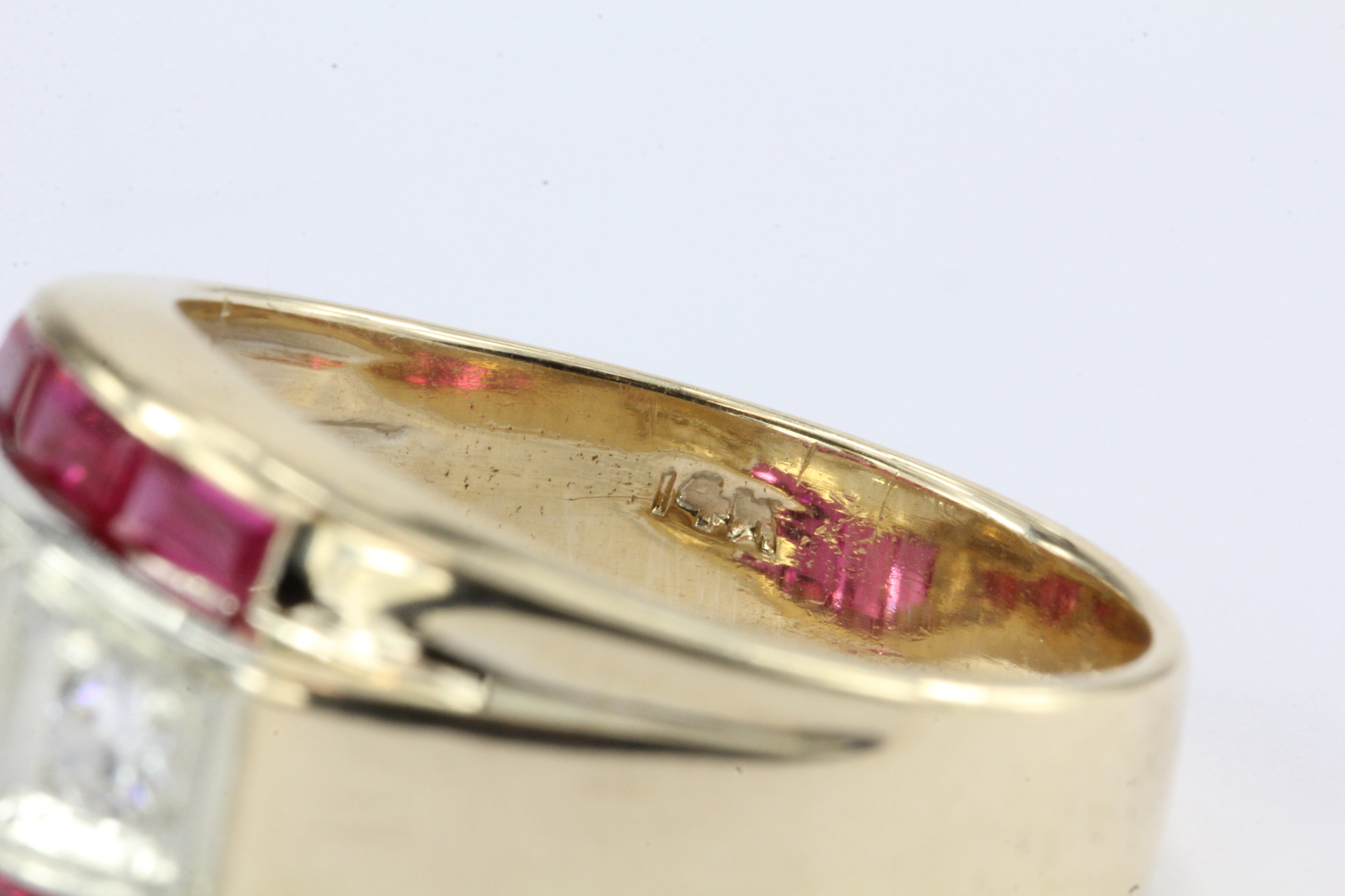 Retro 14K Gold Diamond & Ruby Mens Ring c.1950's - Queen May