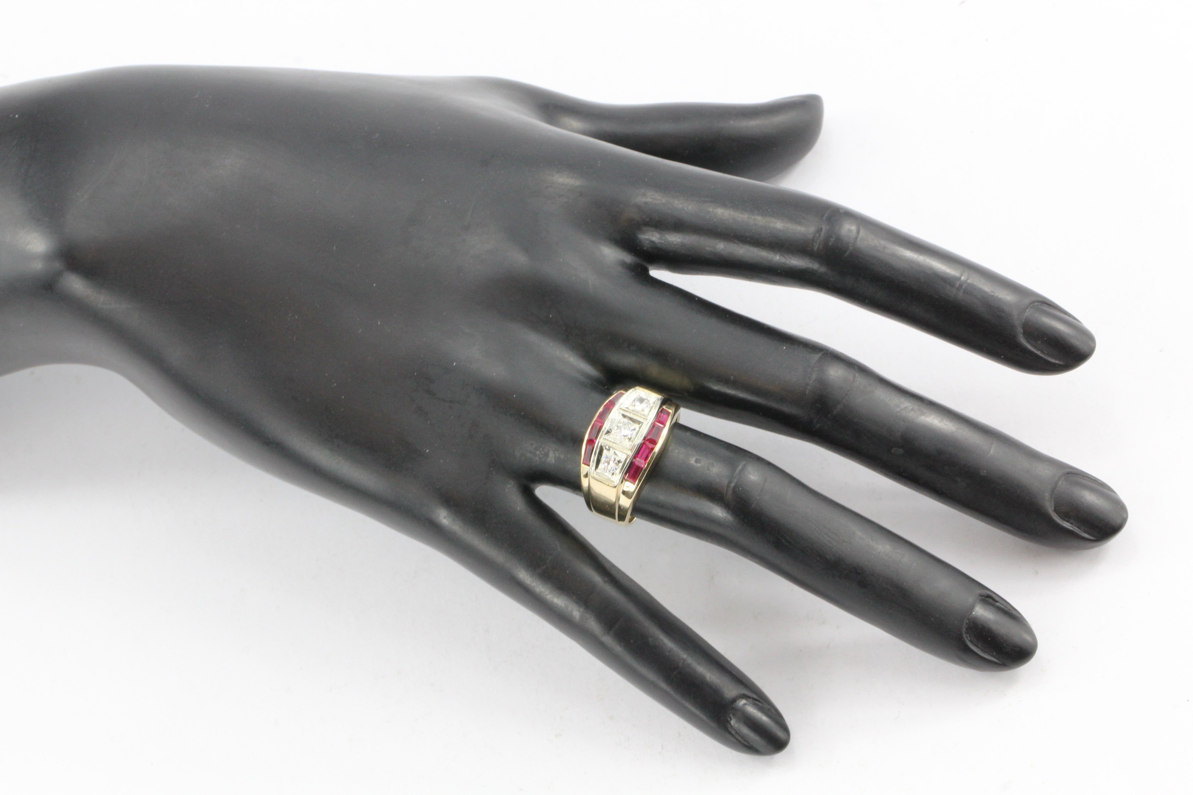Retro 14K Gold Diamond & Ruby Mens Ring c.1950's - Queen May