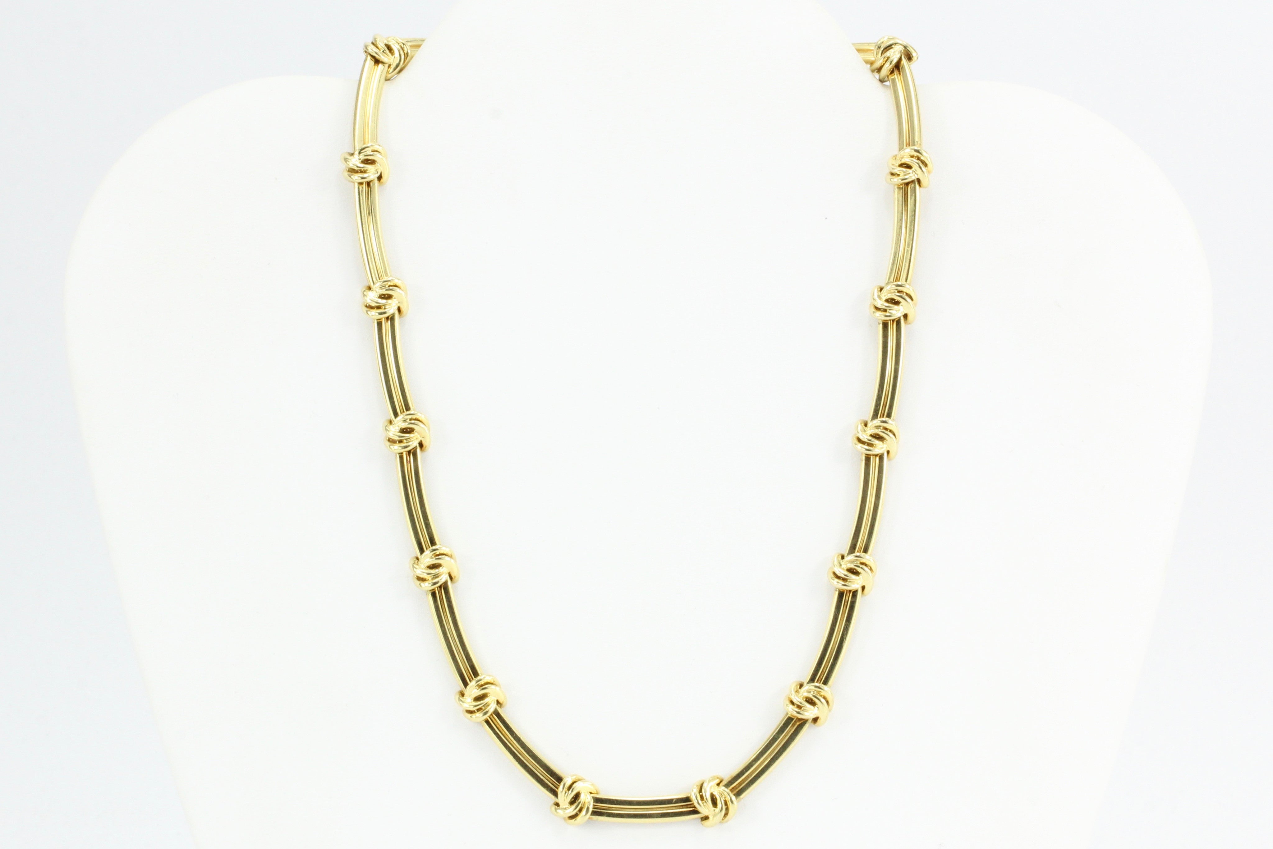 Tiffany & Co 18K Yellow Gold Love Knot Groove Link Necklace 15.5" - Queen May