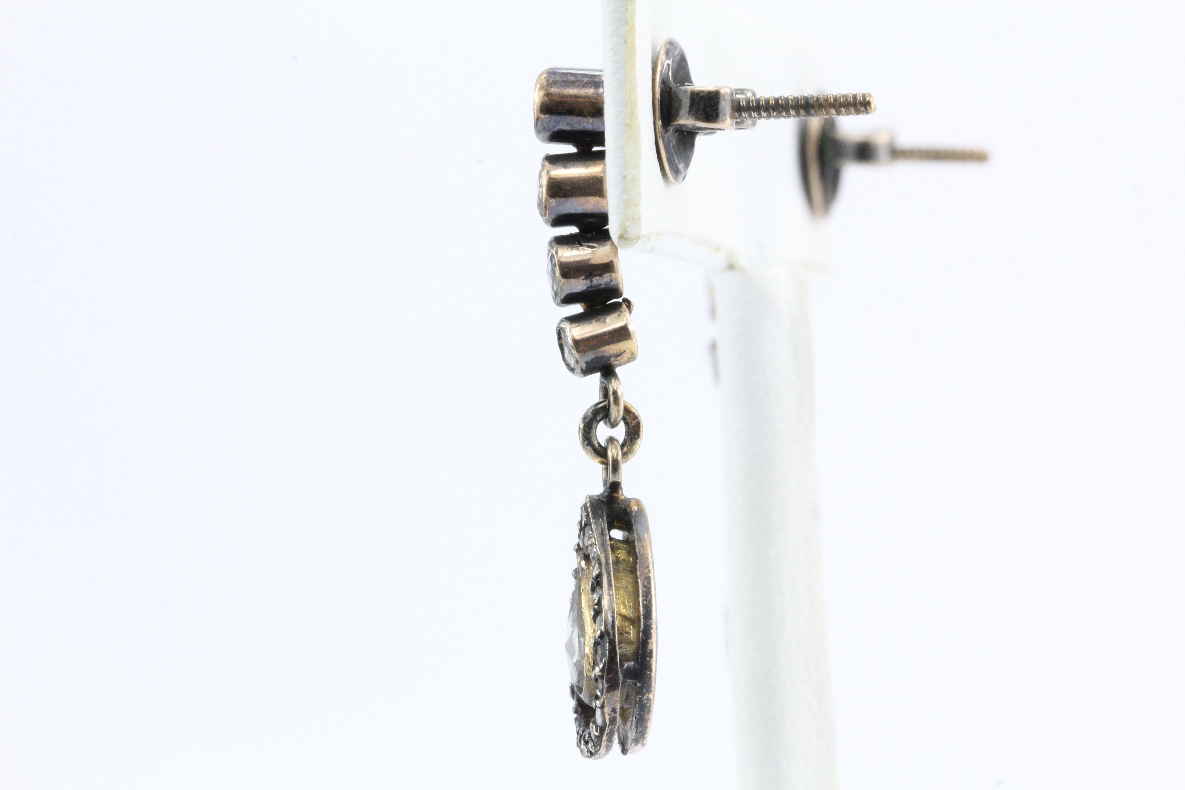 Victorian 10K Rose Gold Rose Cut Diamond Drop Earrings c.1890 - Queen May