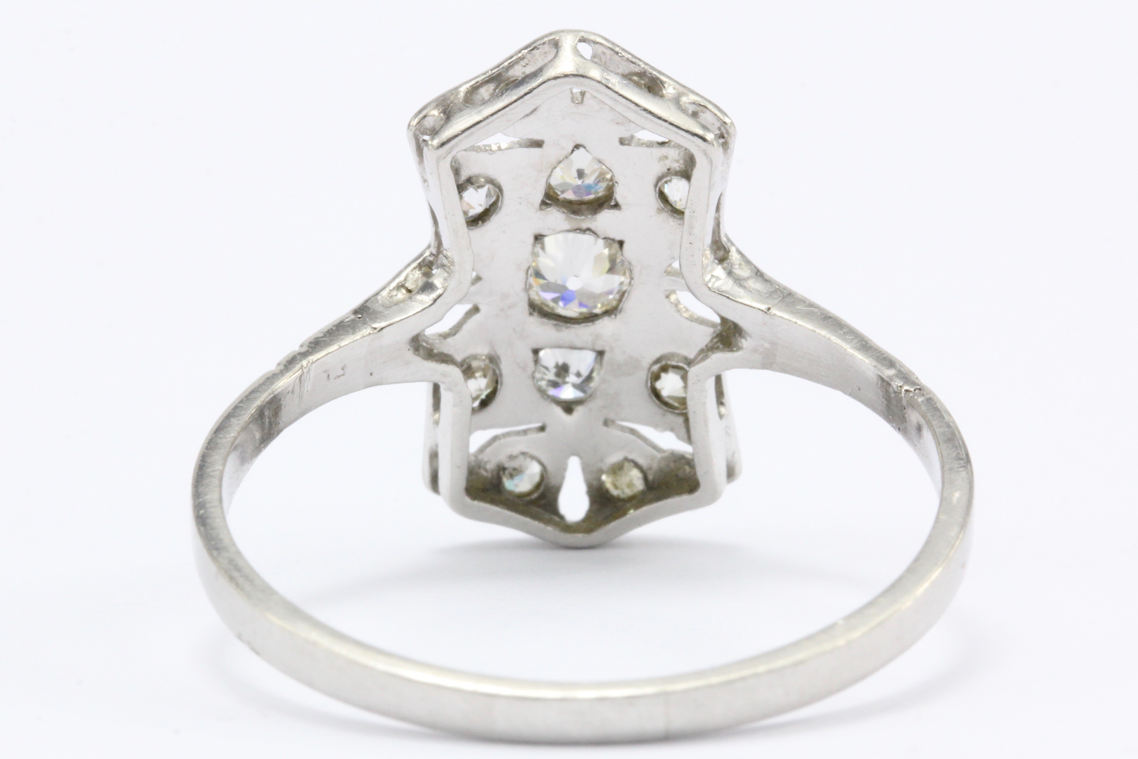 Art Deco Platinum Old European Cut Diamond Shield Engagement Ring - Queen May