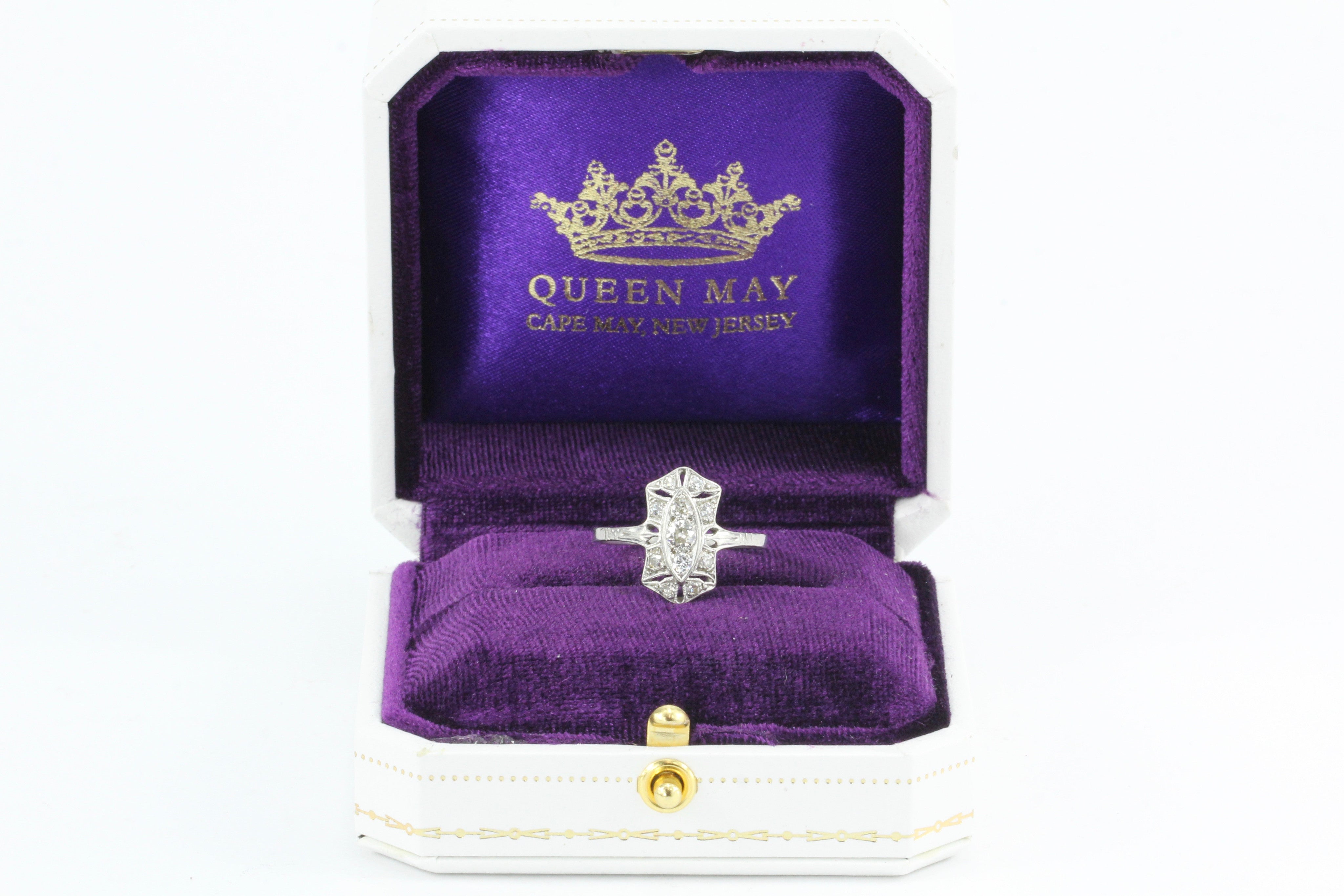 Art Deco Platinum Old European Cut Diamond Shield Engagement Ring - Queen May