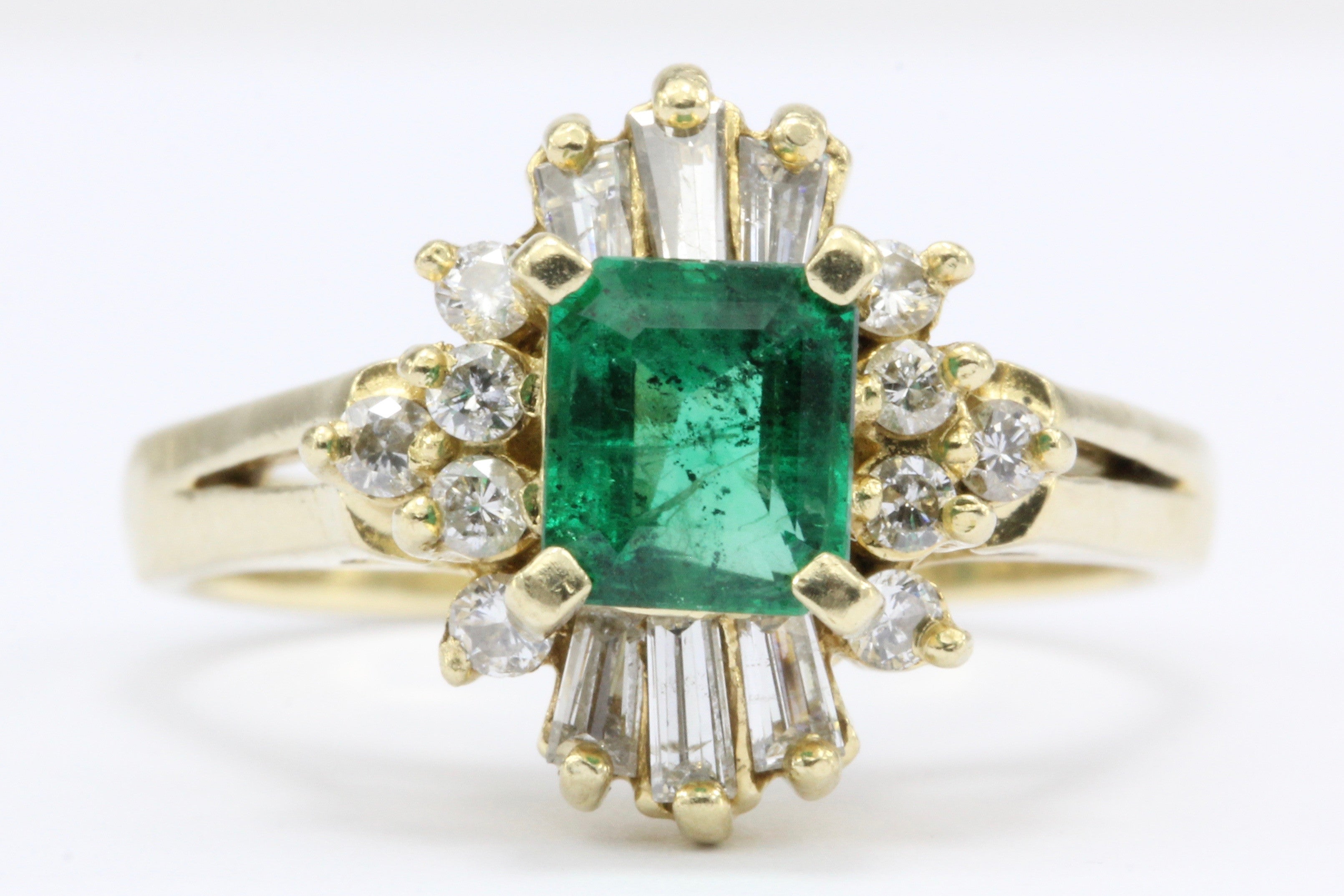 18K Yellow Gold .75 Carat Emerald & Diamond Ring - Queen May