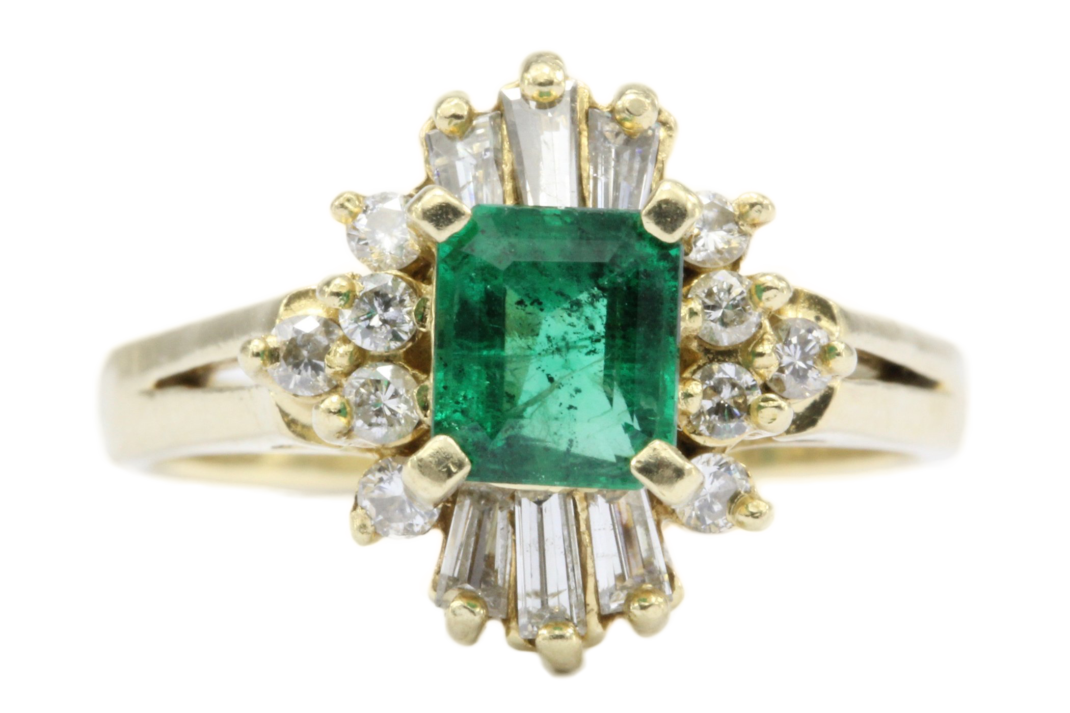 18K Yellow Gold .75 Carat Emerald & Diamond Ring - Queen May