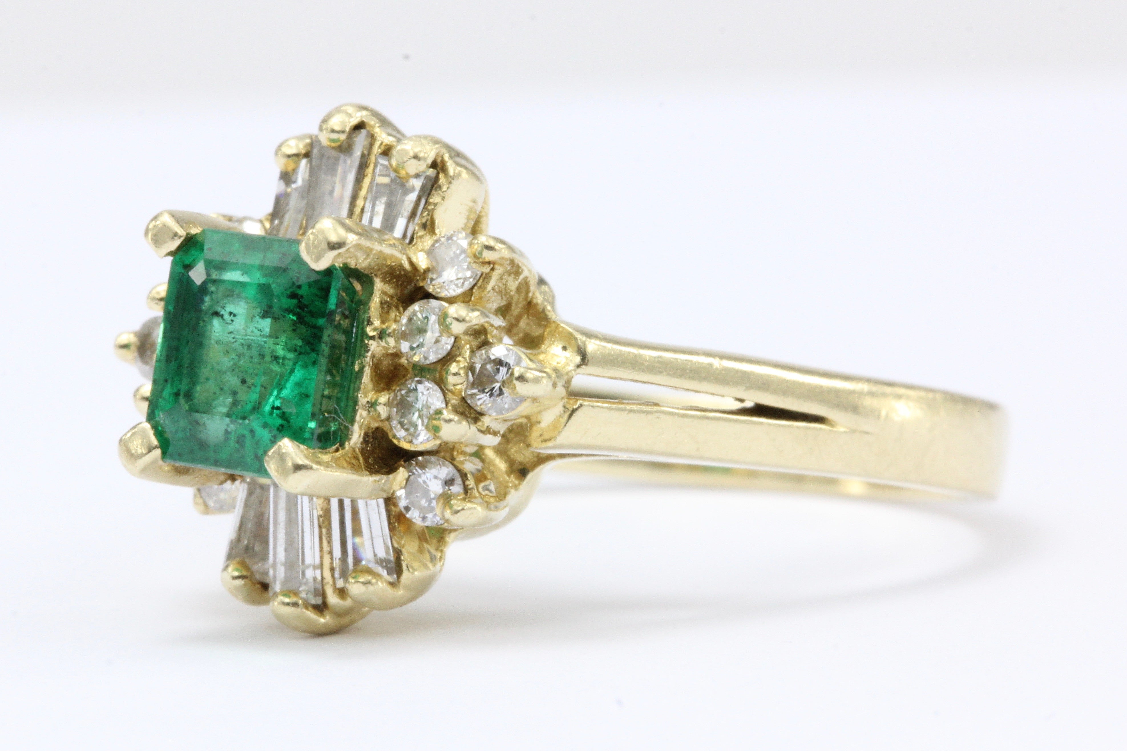 18K Yellow Gold .75 Carat Emerald & Diamond Ring - Queen May
