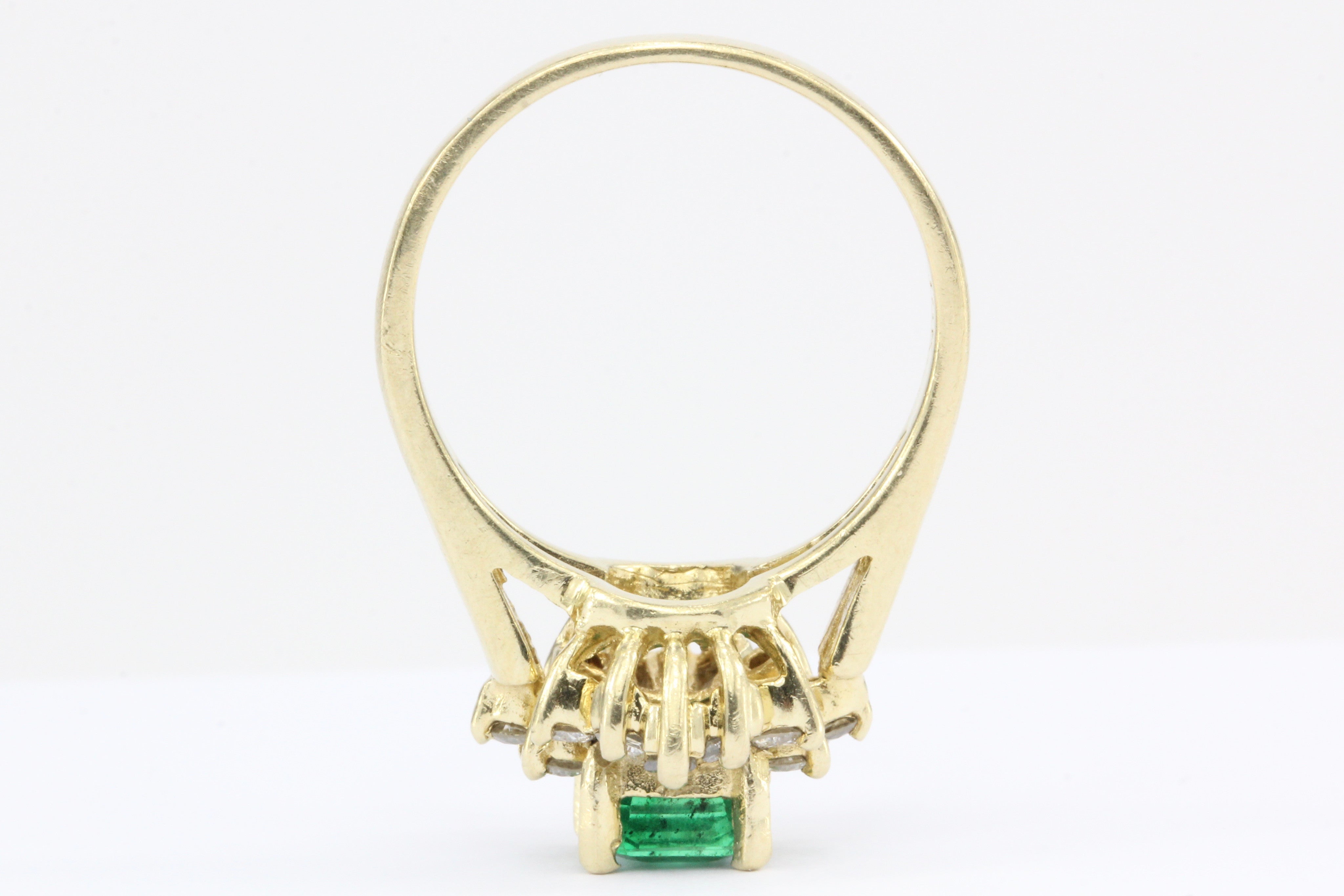 18K Yellow Gold .75 Carat Emerald & Diamond Ring - Queen May