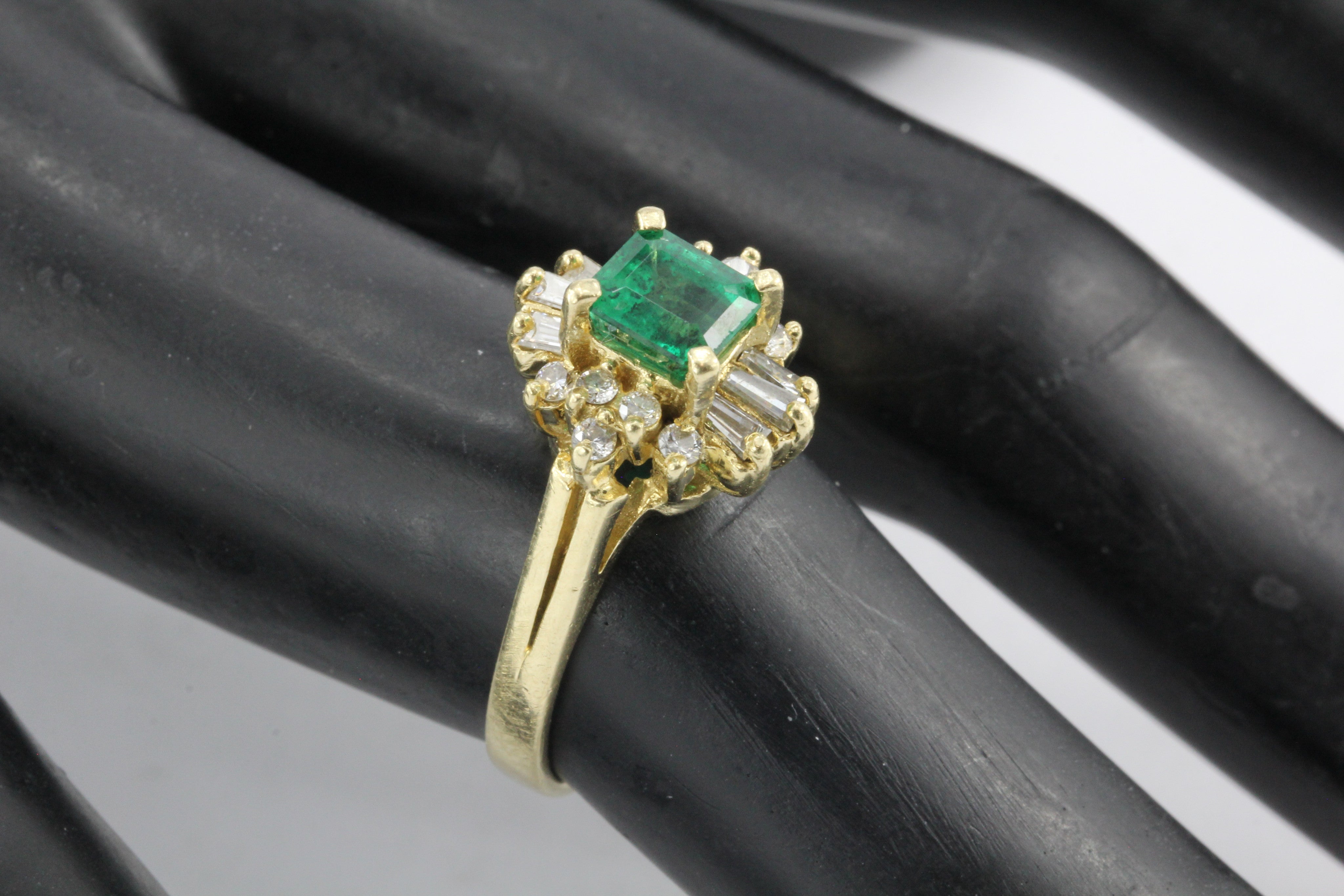 18K Yellow Gold .75 Carat Emerald & Diamond Ring - Queen May