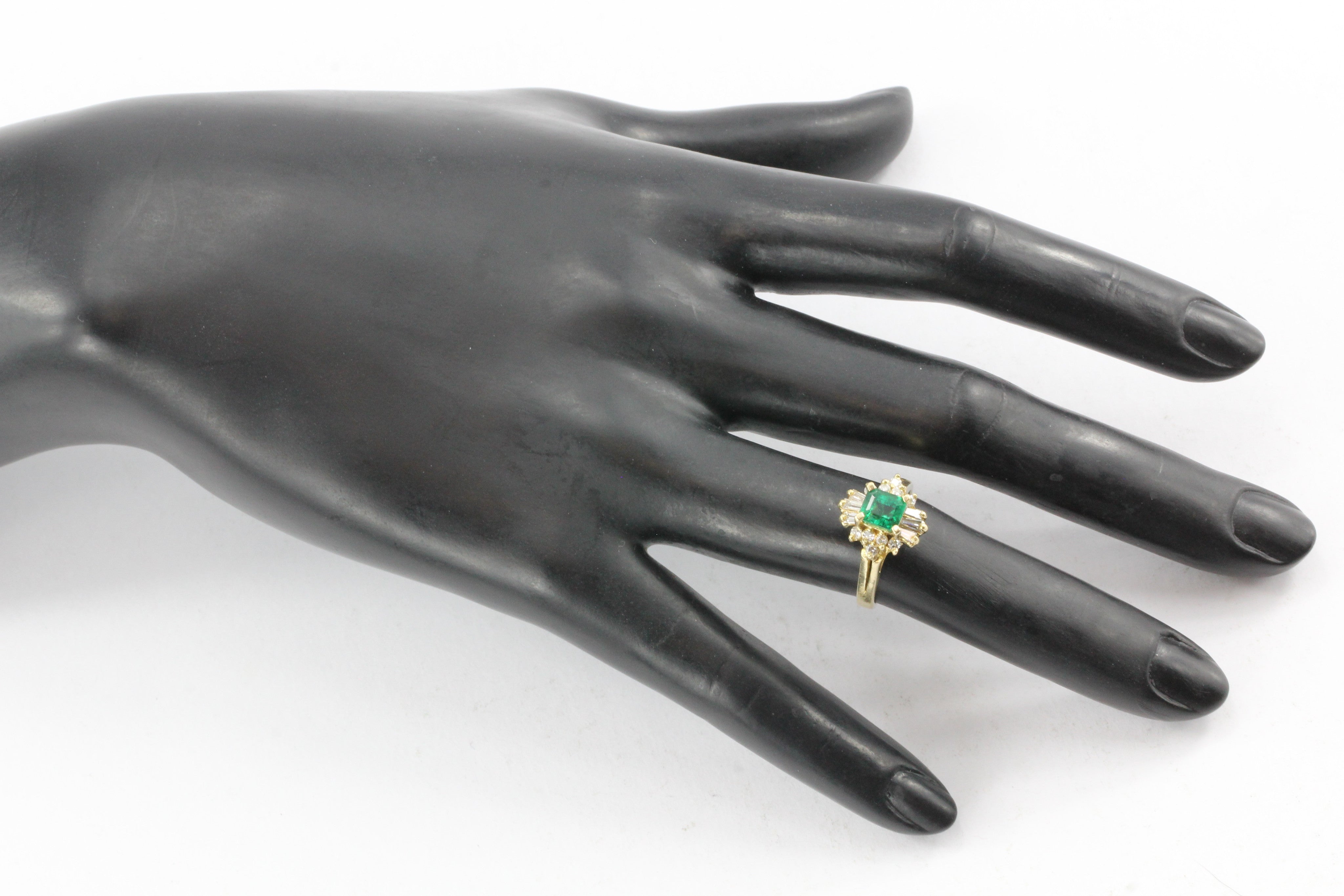 18K Yellow Gold .75 Carat Emerald & Diamond Ring - Queen May