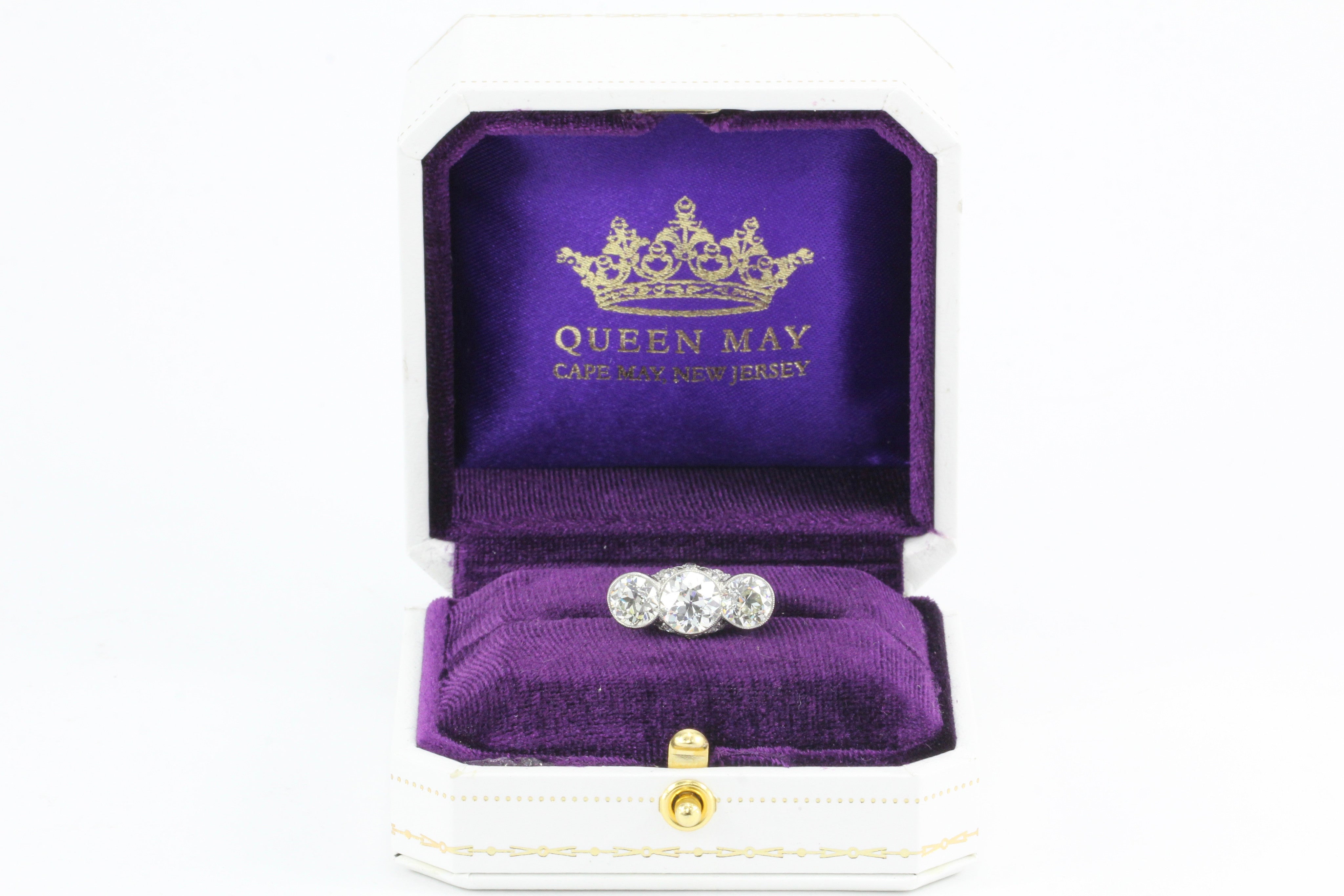 Art Deco Platinum & 5.1 Carat Old European Cut Diamond Hutchison & Huestis Engagement Ring - Queen May