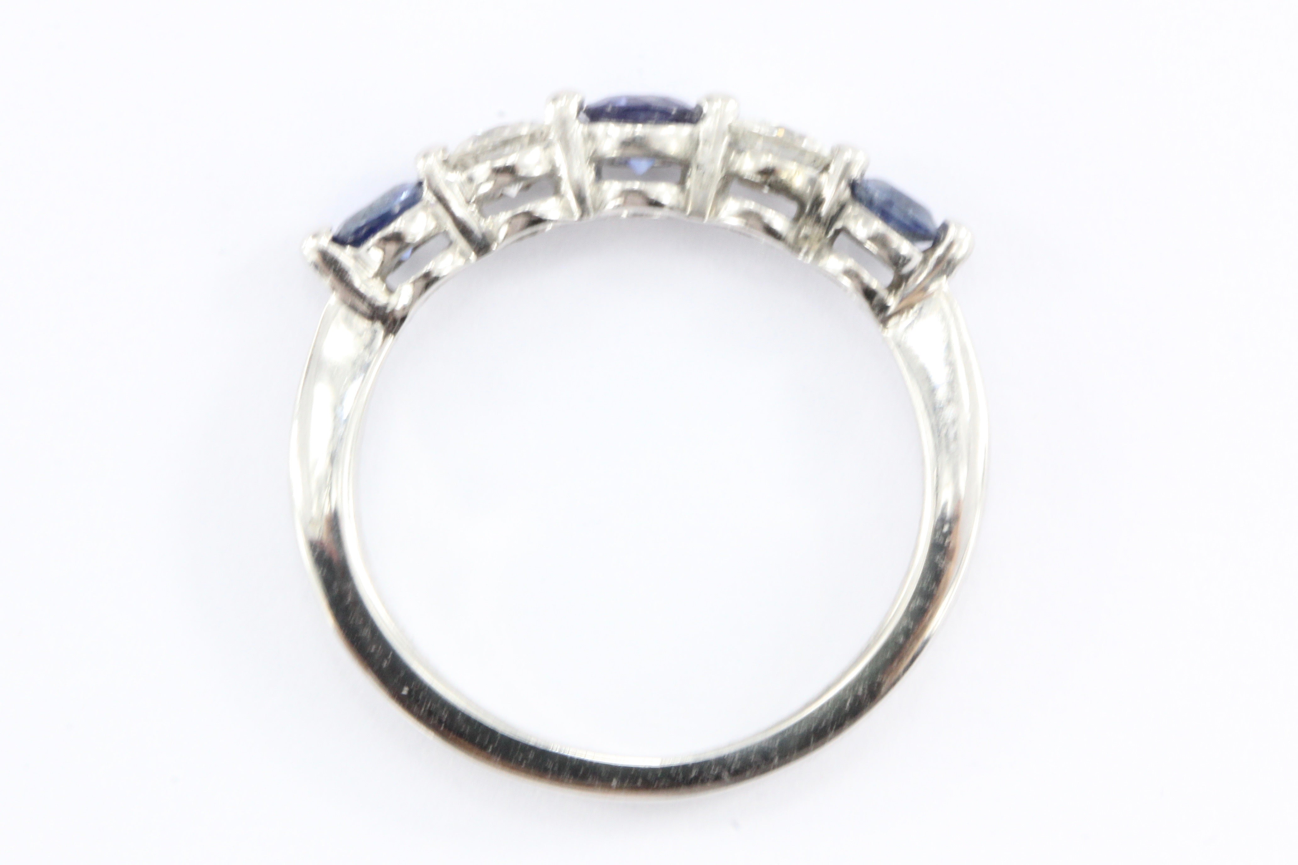 14K White Gold Diamond & Blue Sapphire Ring - Queen May