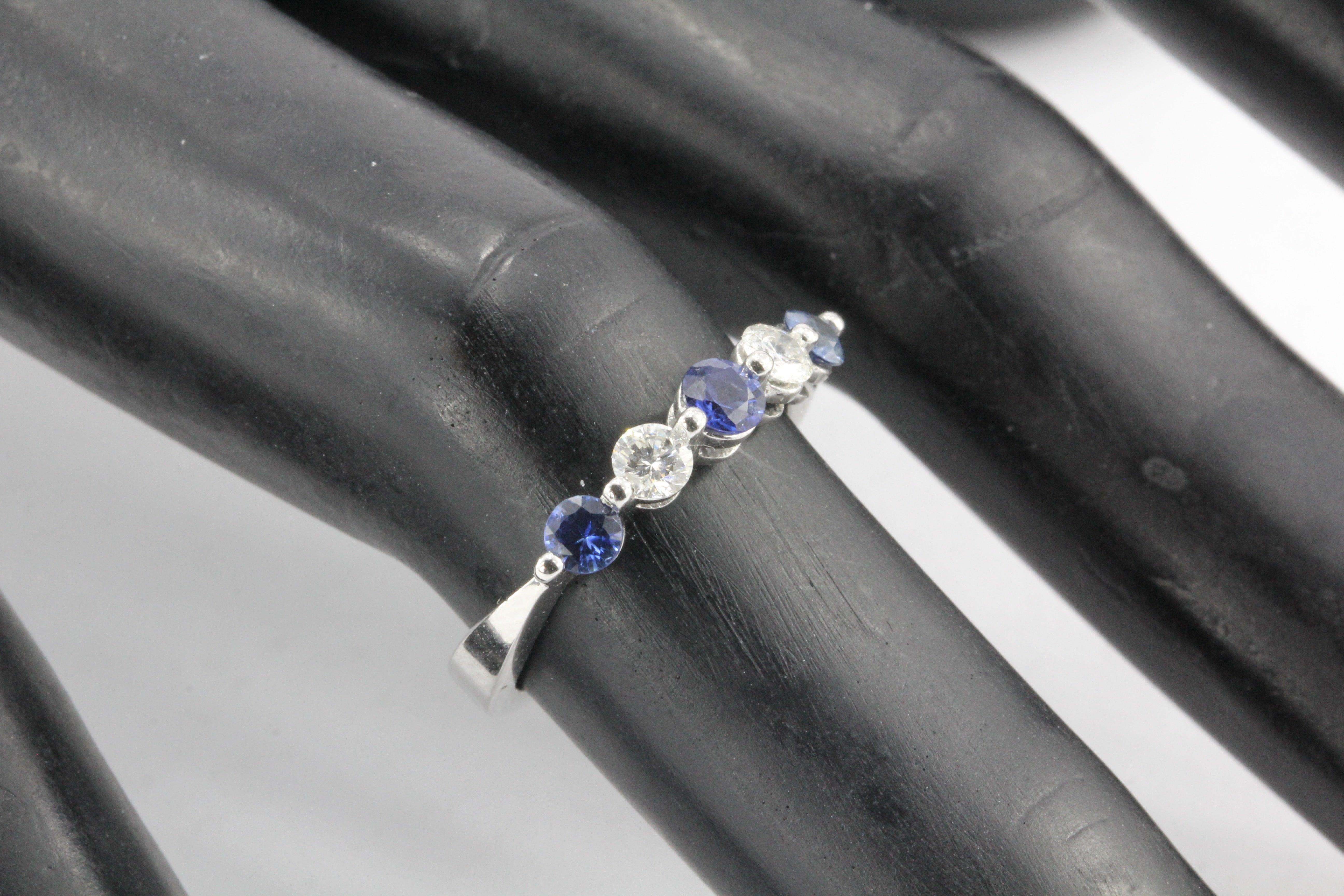 14K White Gold Diamond & Blue Sapphire Ring - Queen May