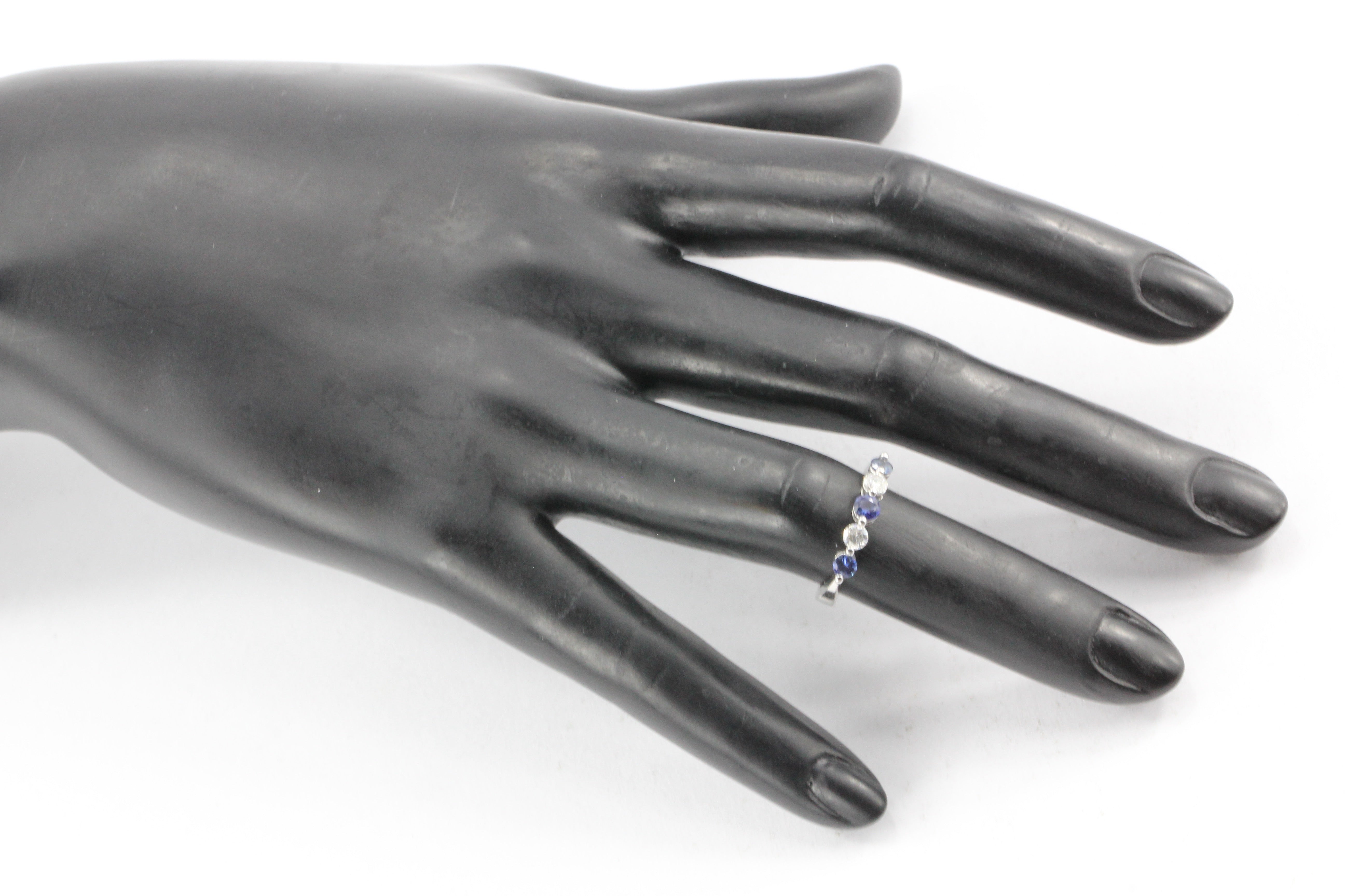14K White Gold Diamond & Blue Sapphire Ring - Queen May