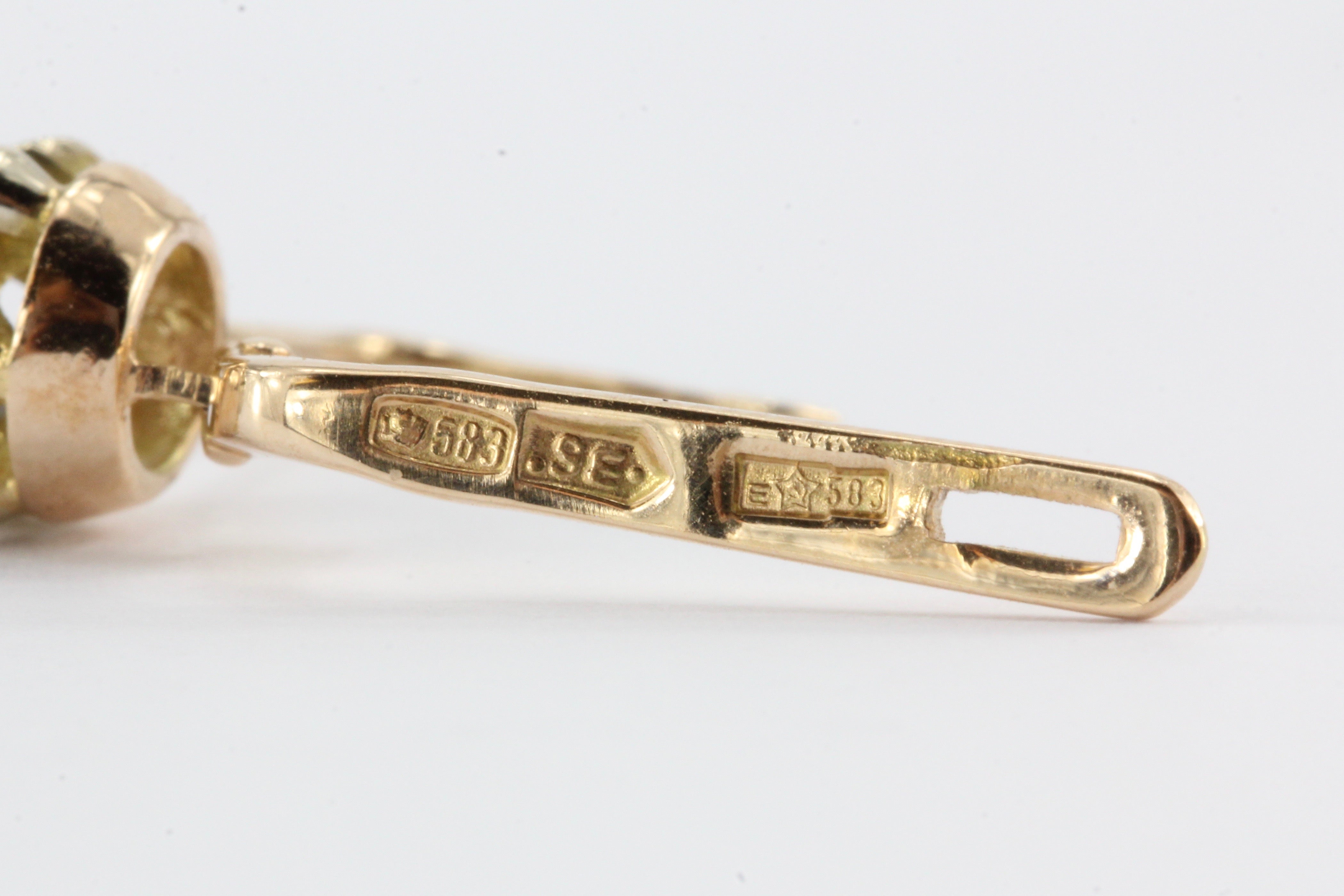 Vintage Soviet Armenia 14K 583 Gold Diamond Belcher Mounted Earrings c.1989 - Queen May