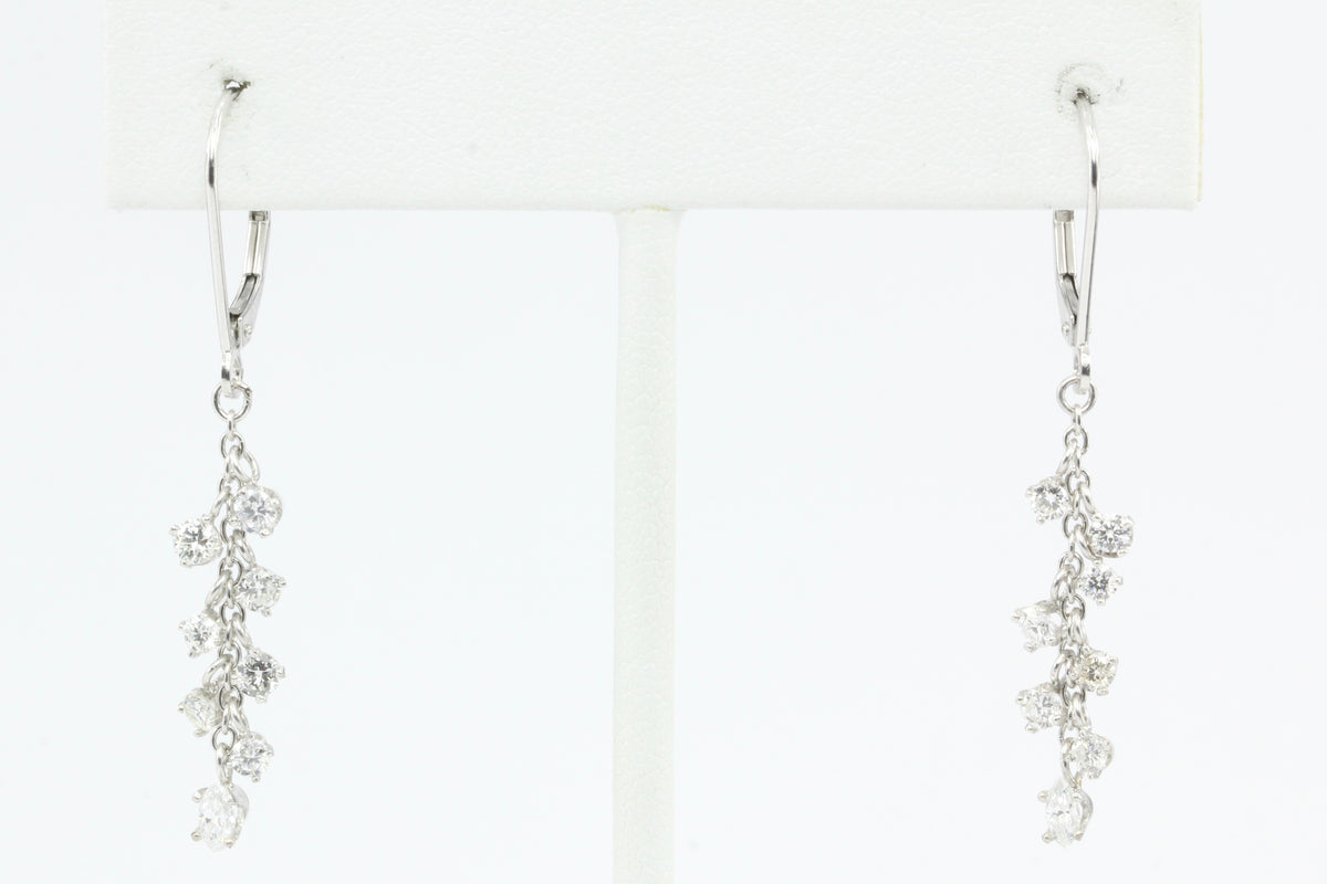 14k White Gold Diamond Drop Cluster Earrings 1 CTW - Queen May