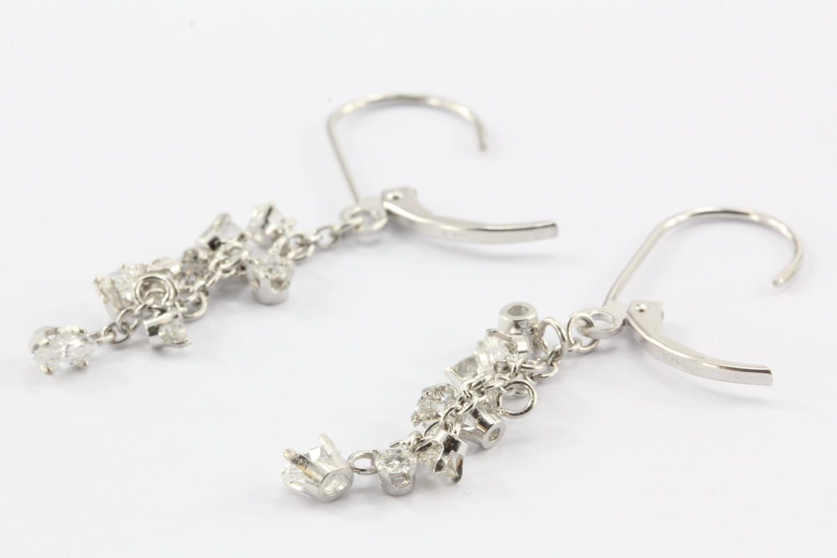 14k White Gold Diamond Drop Cluster Earrings 1 CTW - Queen May
