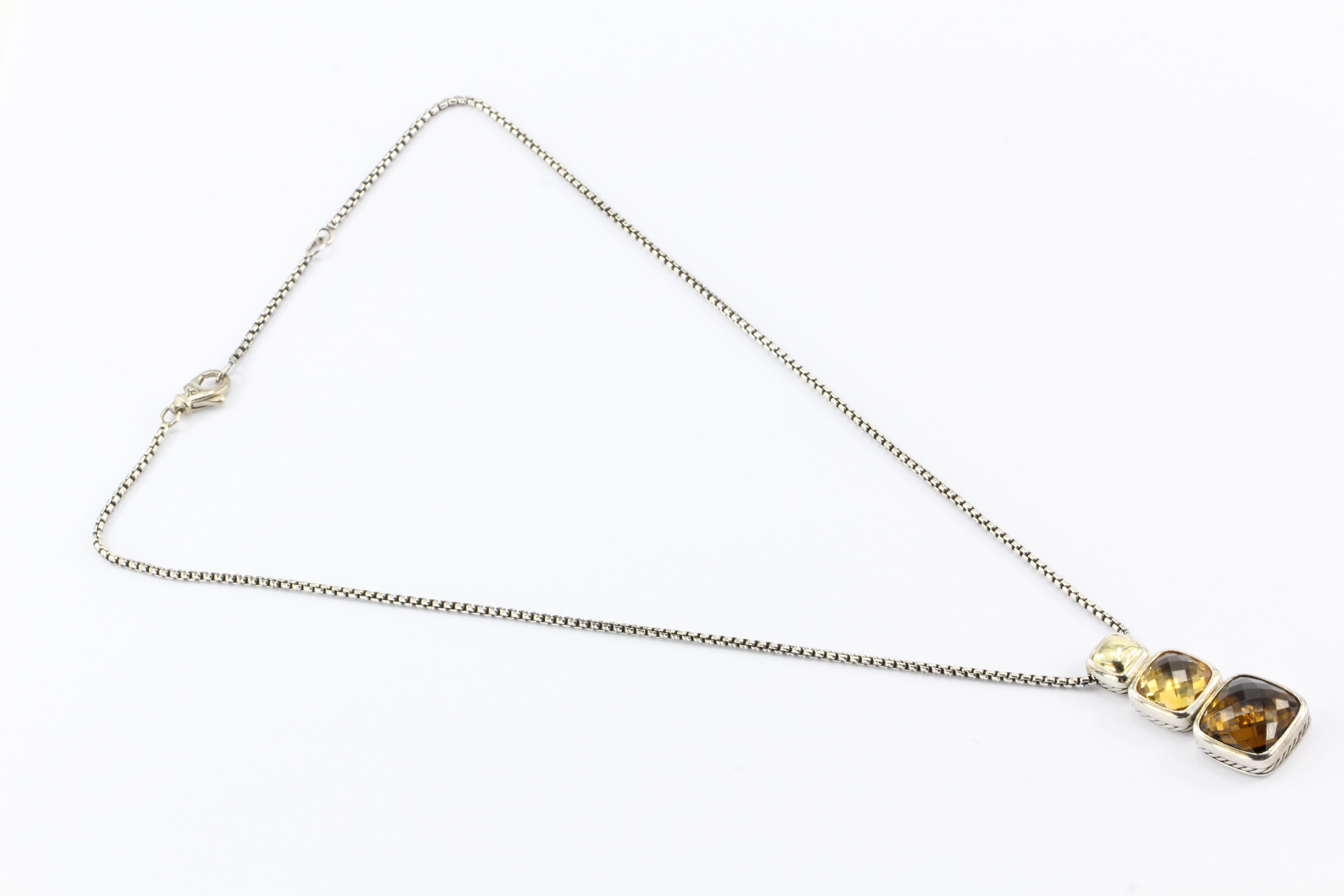 David Yurman Sterling Silver 18K Gold Citrine Smoky Quartz Pendant Necklace - Queen May