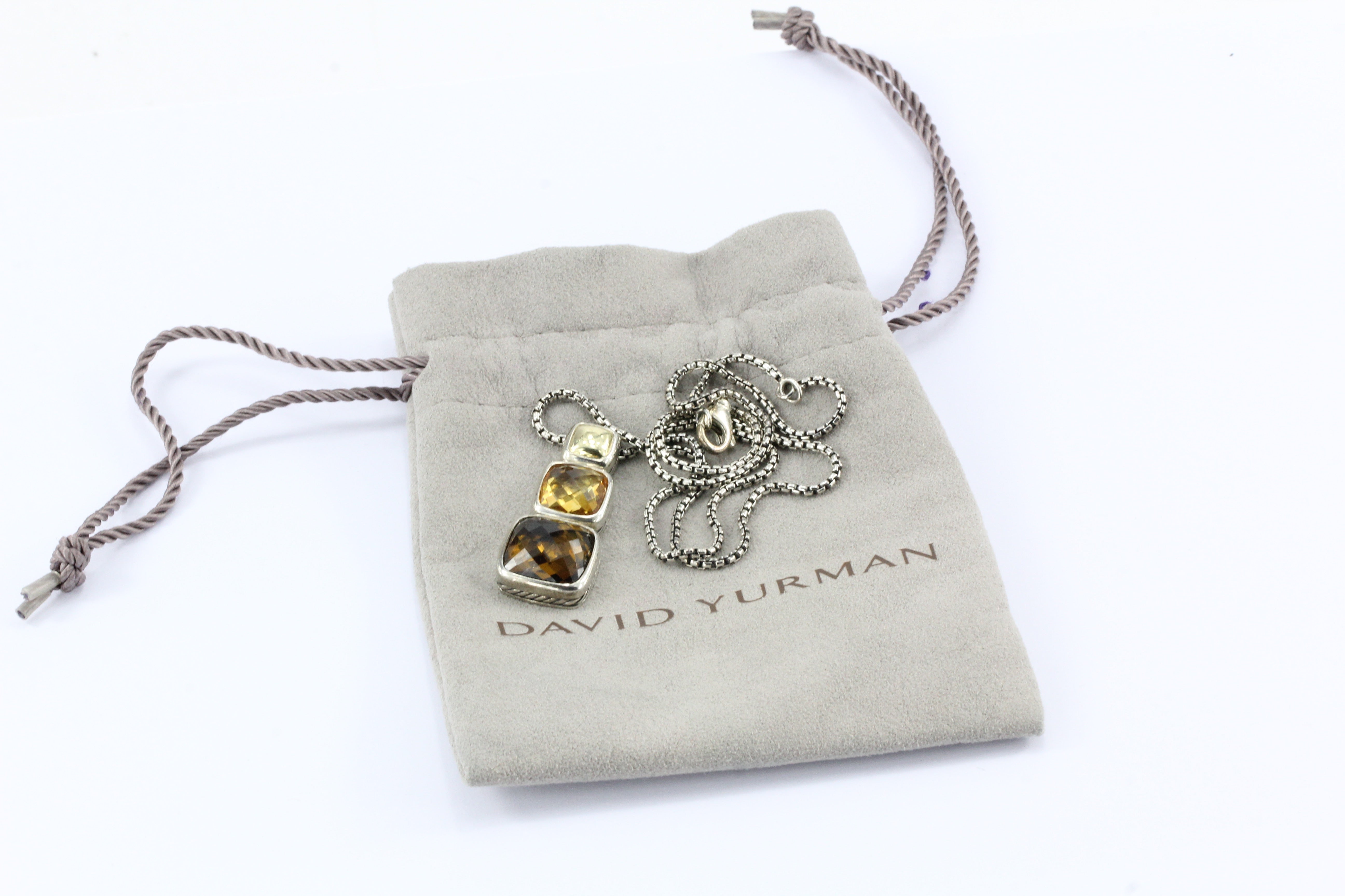 David Yurman Sterling Silver 18K Gold Citrine Smoky Quartz Pendant Necklace - Queen May