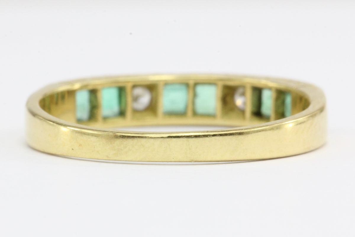 18k Gold Diamond Emerald Band Ring from London England c.1986 - Queen May