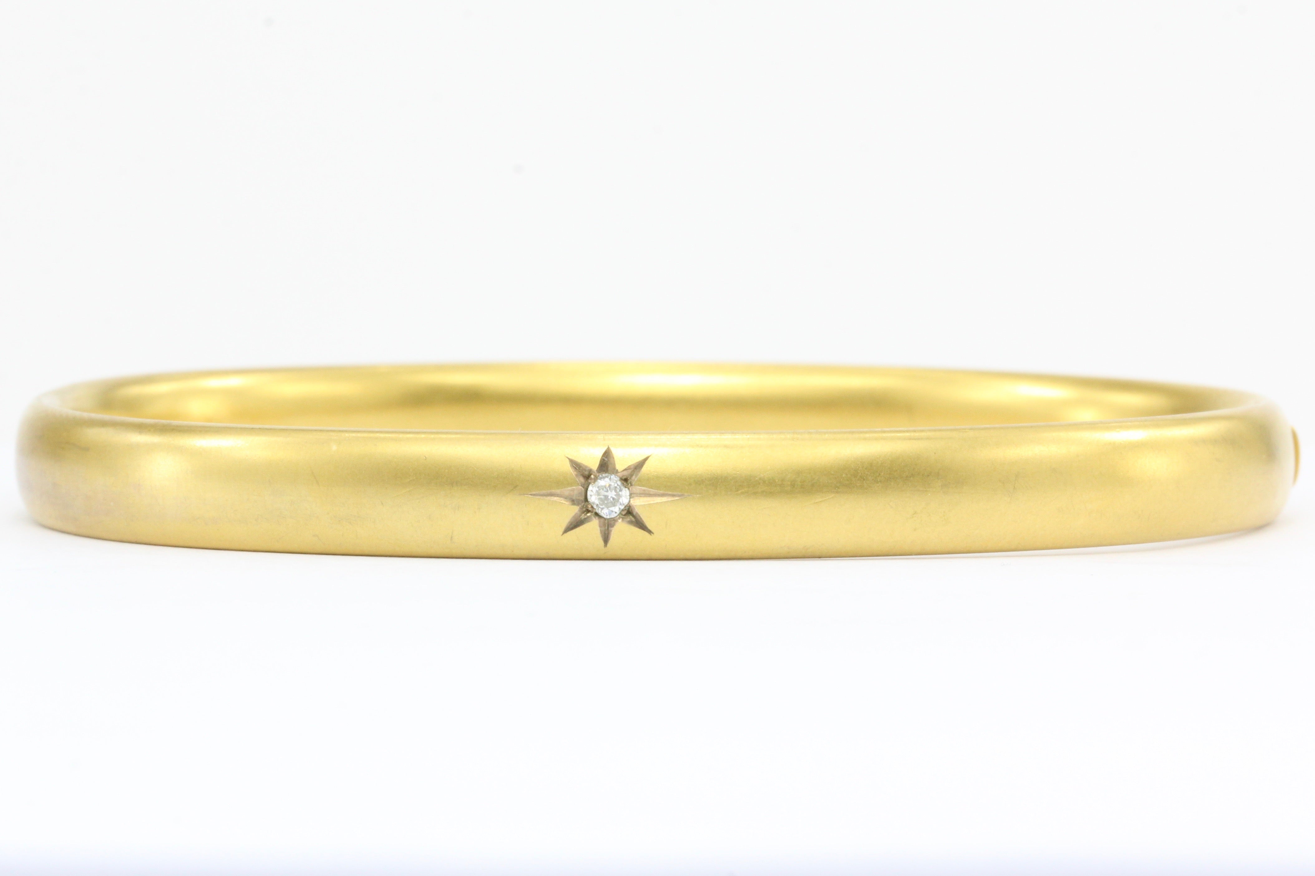 Victorian 10K Gold Old Mine Diamond Star Burst Bangle Bracelet c.1890 - Queen May