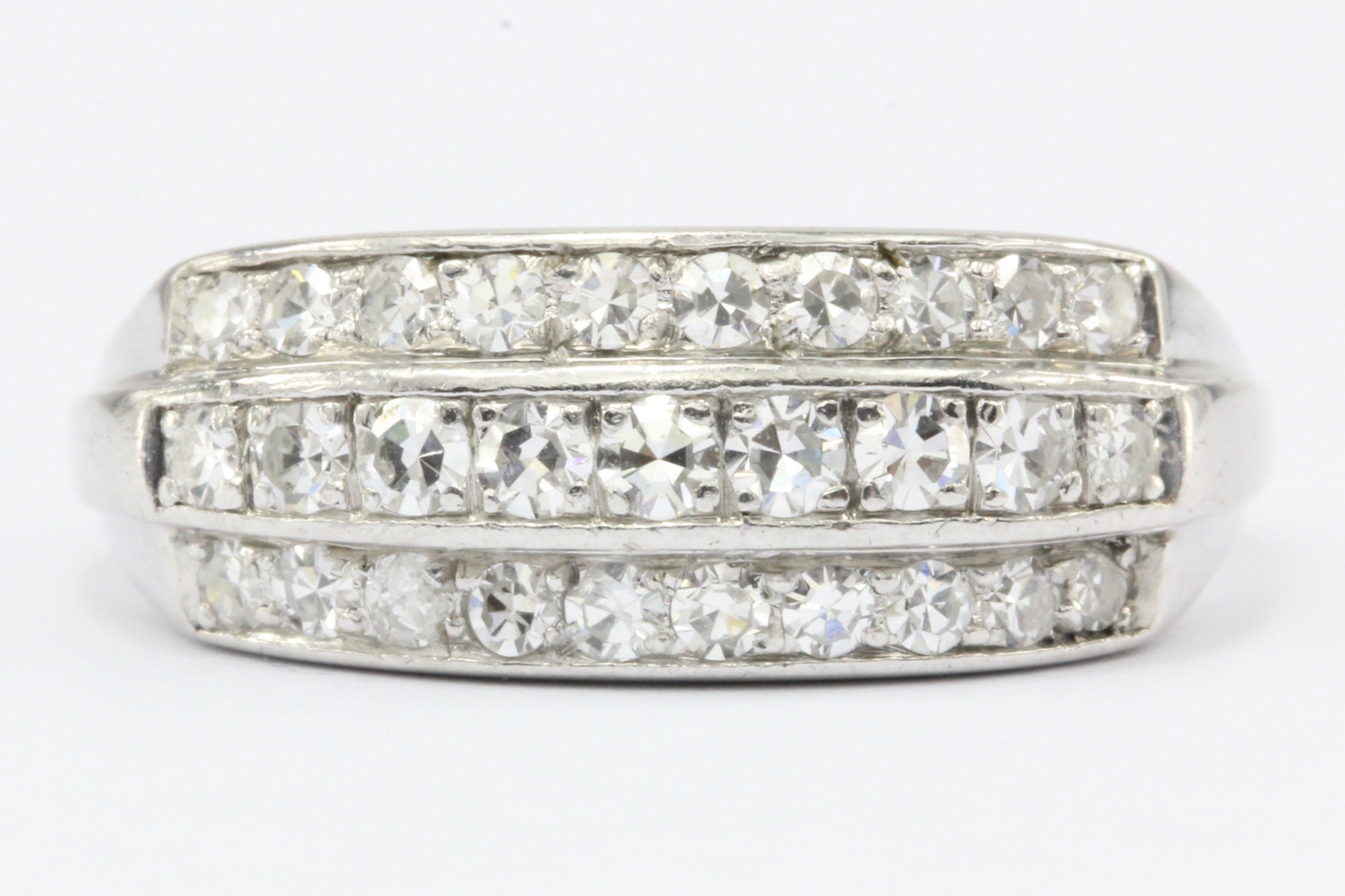 Art Deco Platinum Triple Row Diamond Ring Band c.1930's Whitehouse Bros. - Queen May