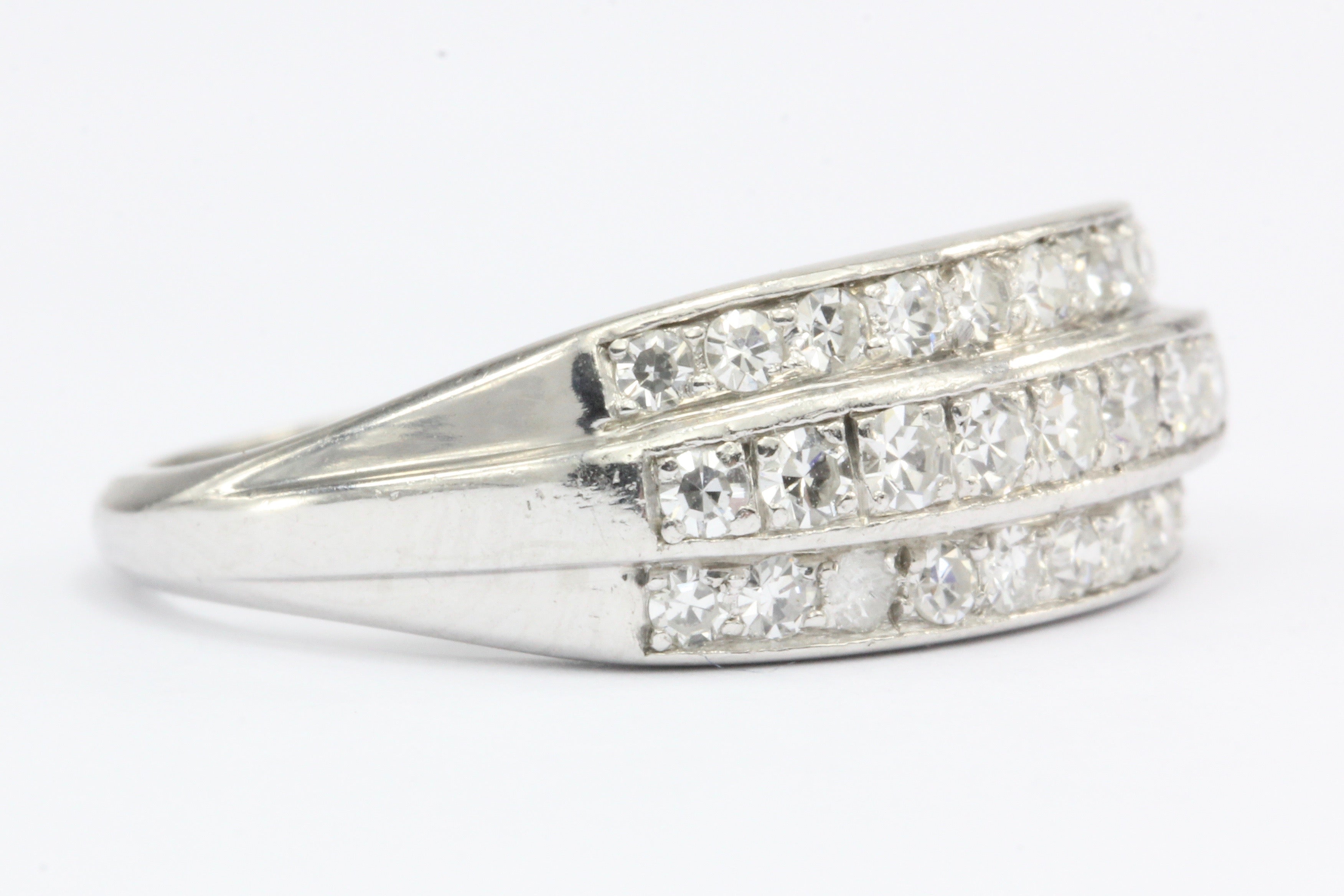 Art Deco Platinum Triple Row Diamond Ring Band c.1930's Whitehouse Bros. - Queen May