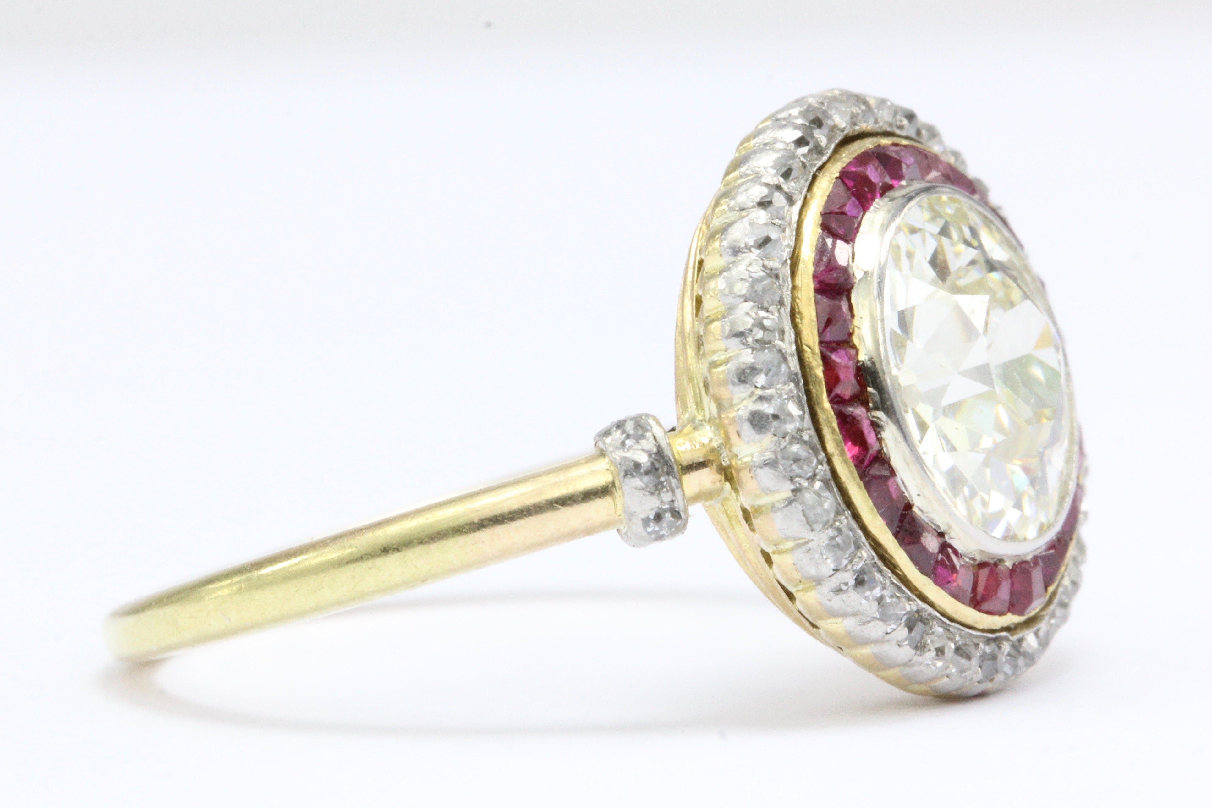 Edwardian 18K Gold Platinum Top Ruby & Old European Cut Diamond Ring - Queen May