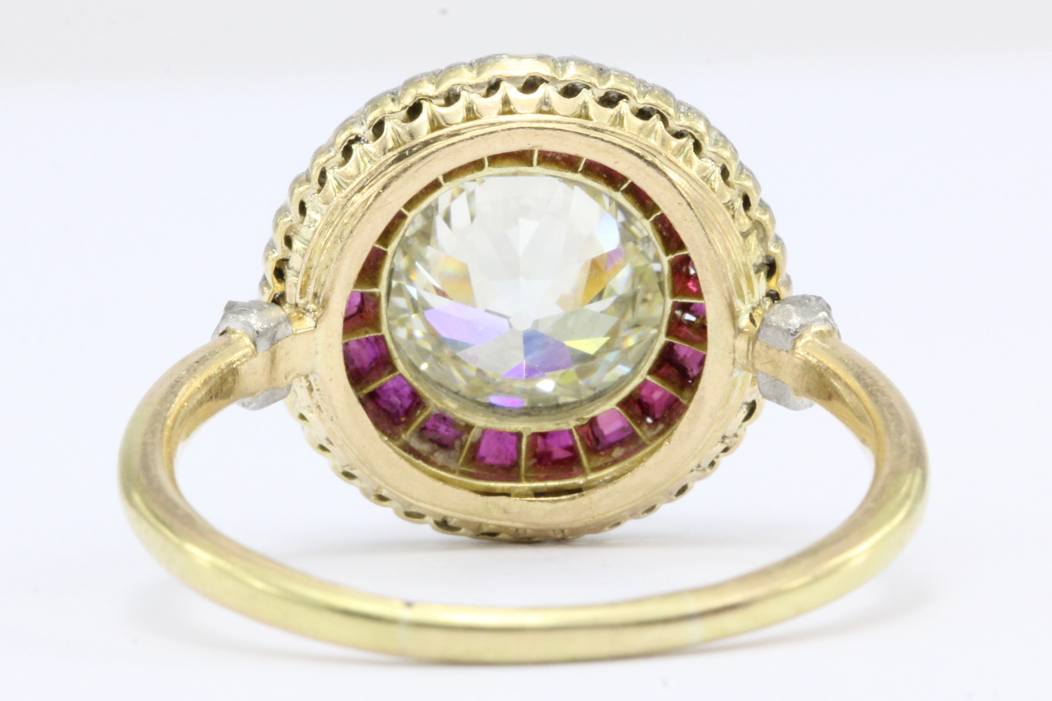 Edwardian 18K Gold Platinum Top Ruby & Old European Cut Diamond Ring - Queen May
