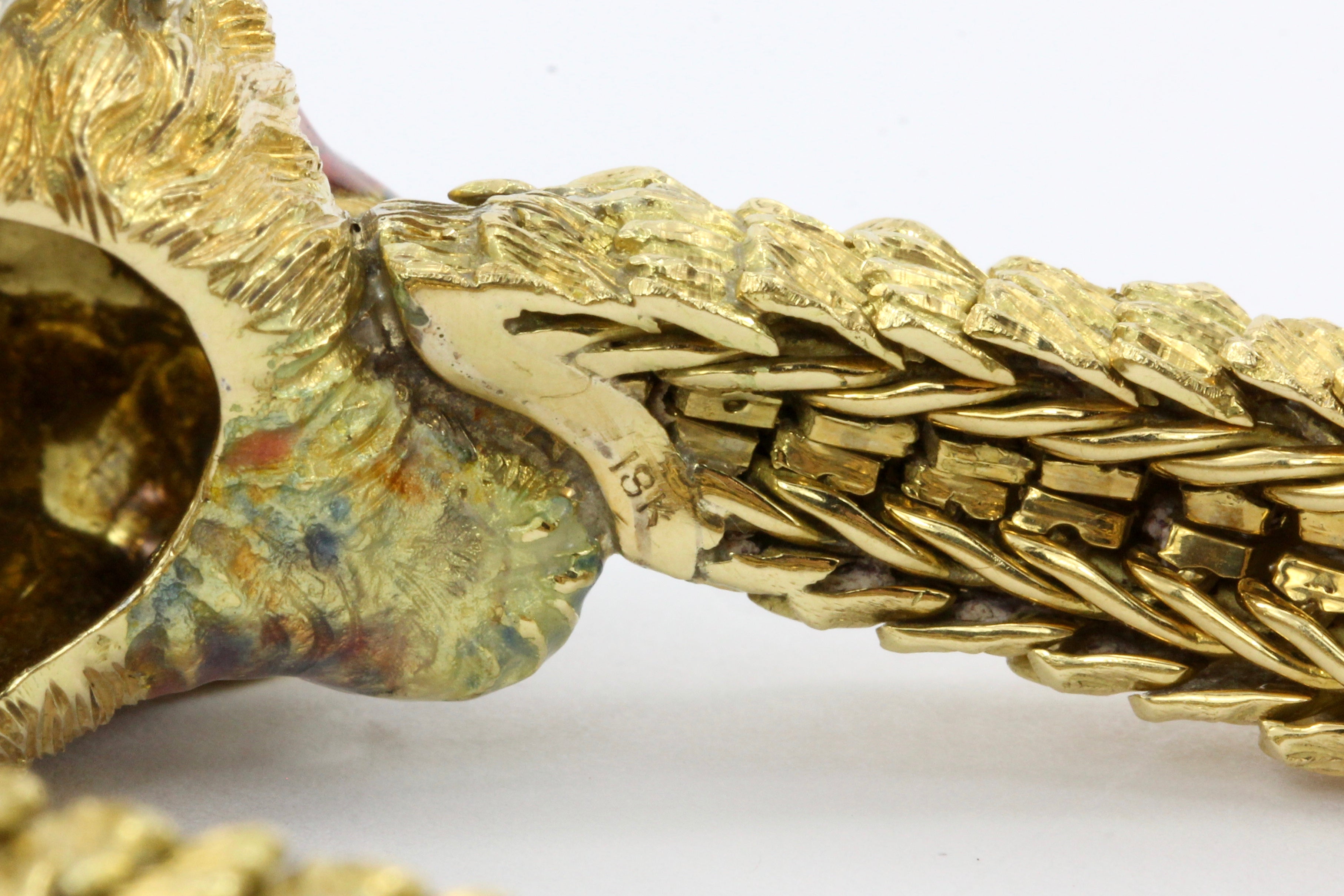 Retro 18K Yellow Gold Diamond & Enamel Lion Head Bracelet - Queen May