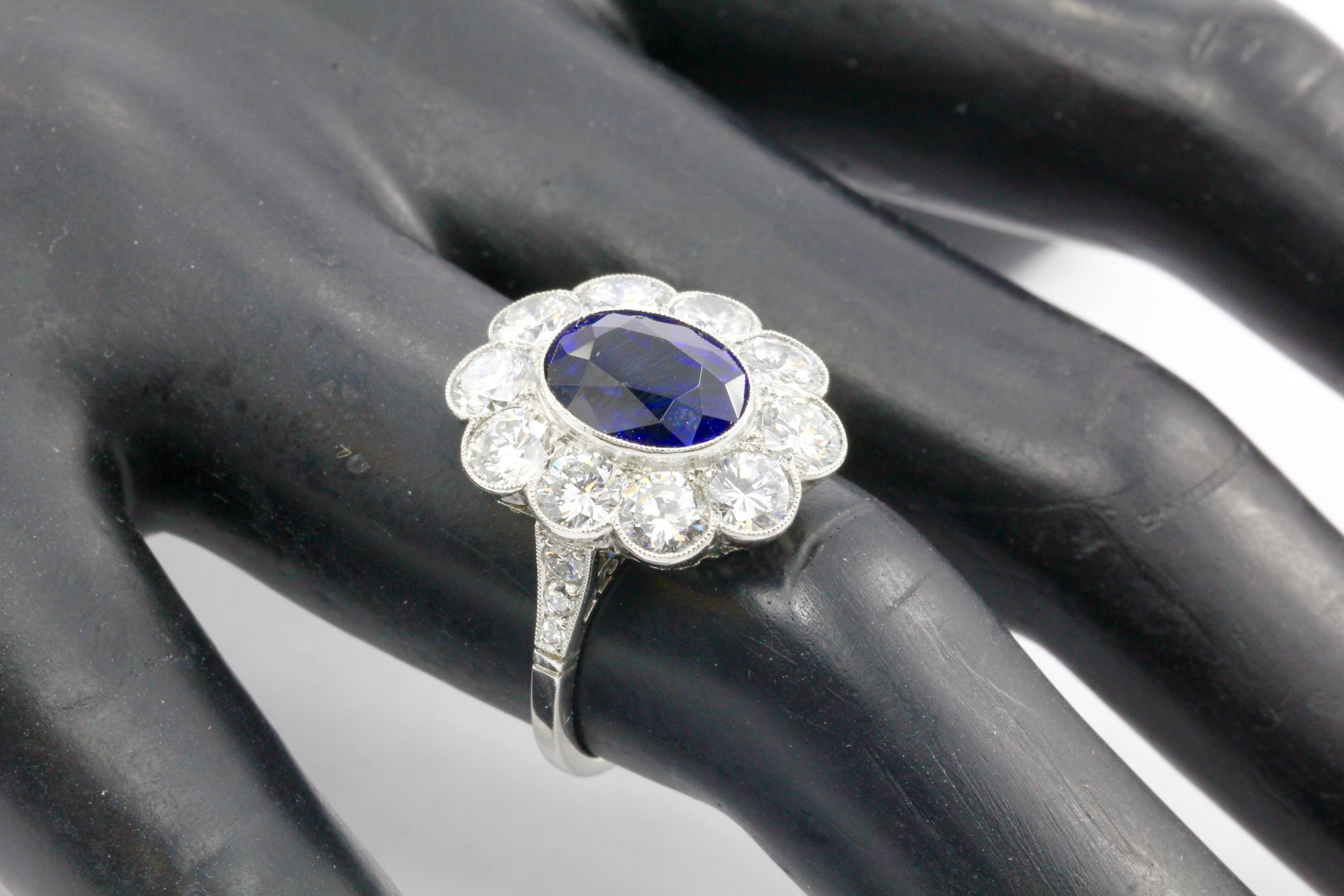 GIA Certified Natural No Treatment 4.08ct Sapphire in a Platinum & Diamond Setting - Queen May