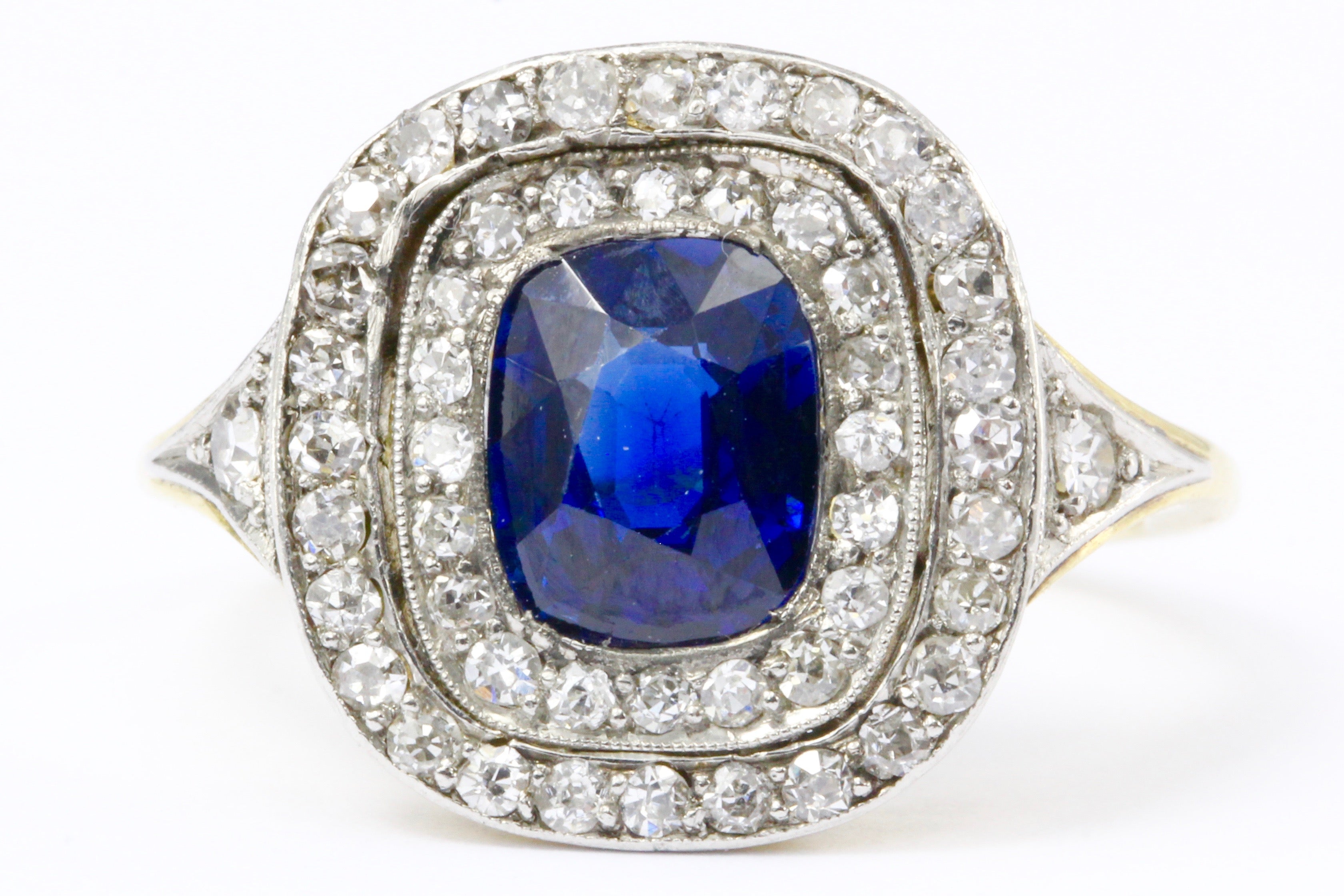 GIA Certified Edwardian 18k Natural No Treatment 1.75 Carat Australian Sapphire & Diamond Ring - Queen May