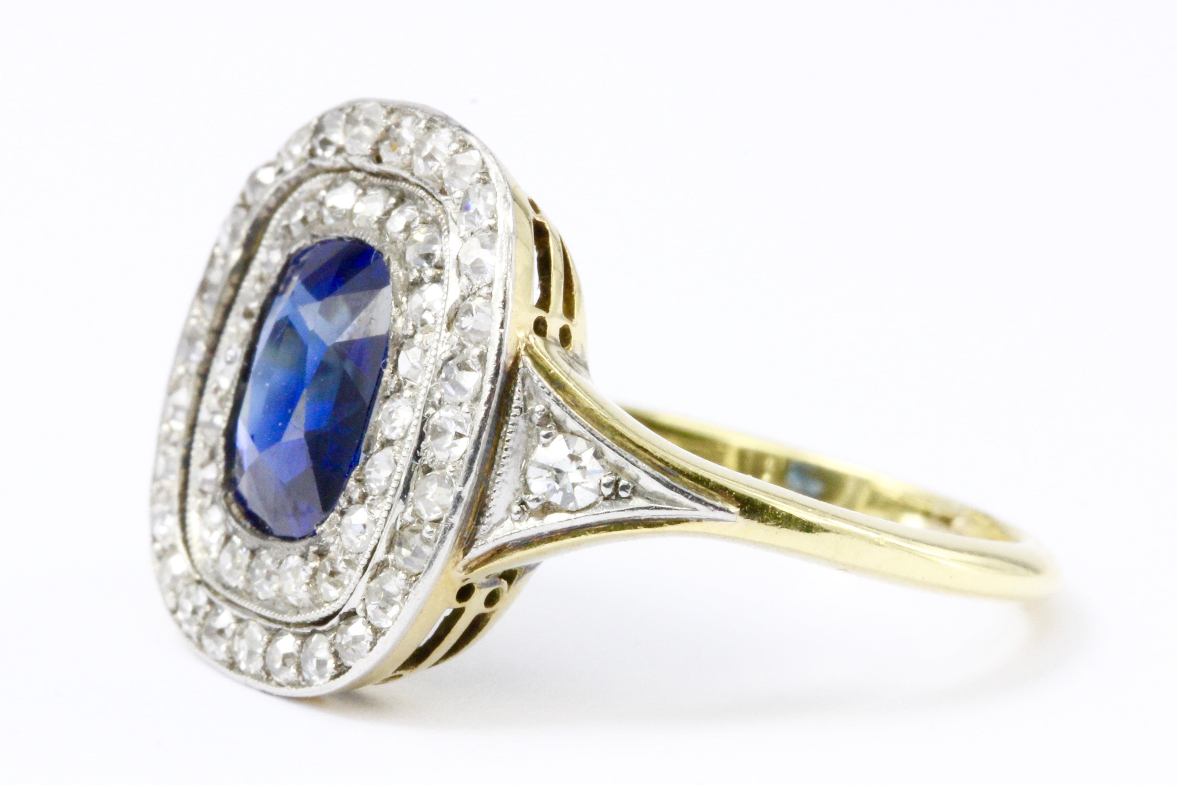 GIA Certified Edwardian 18k Natural No Treatment 1.75 Carat Australian Sapphire & Diamond Ring - Queen May