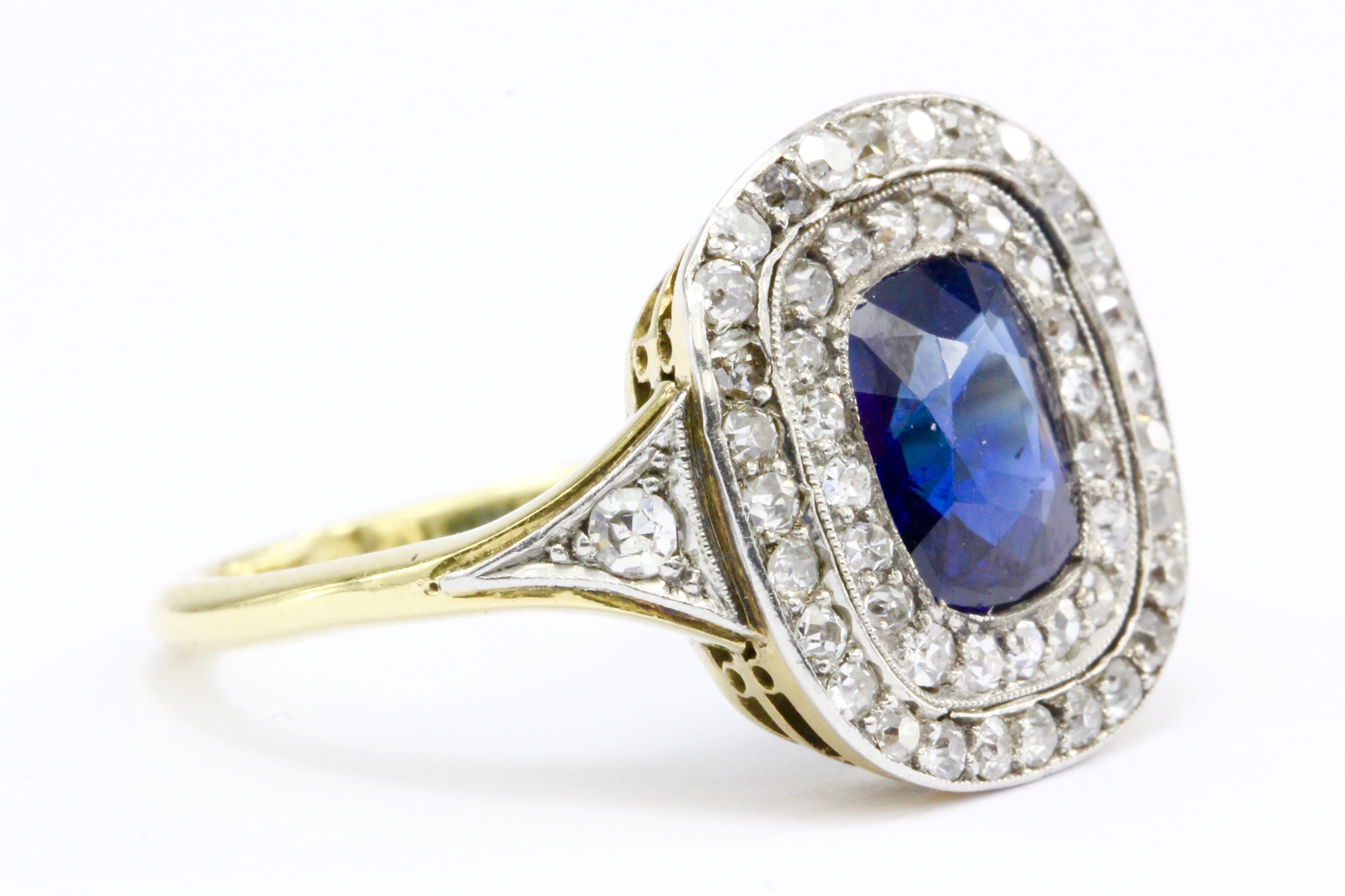 GIA Certified Edwardian 18k Natural No Treatment 1.75 Carat Australian Sapphire & Diamond Ring - Queen May