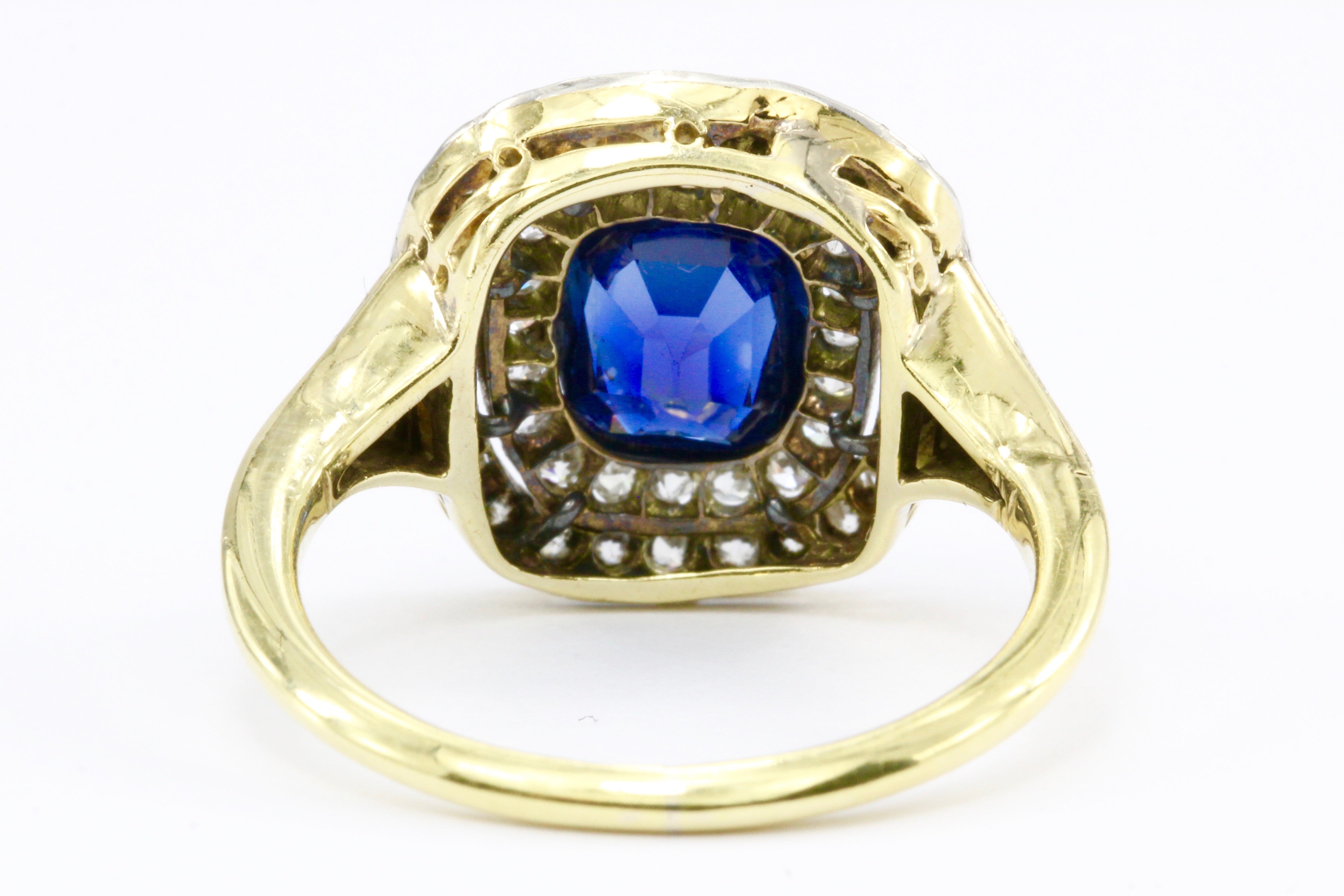 GIA Certified Edwardian 18k Natural No Treatment 1.75 Carat Australian Sapphire & Diamond Ring - Queen May