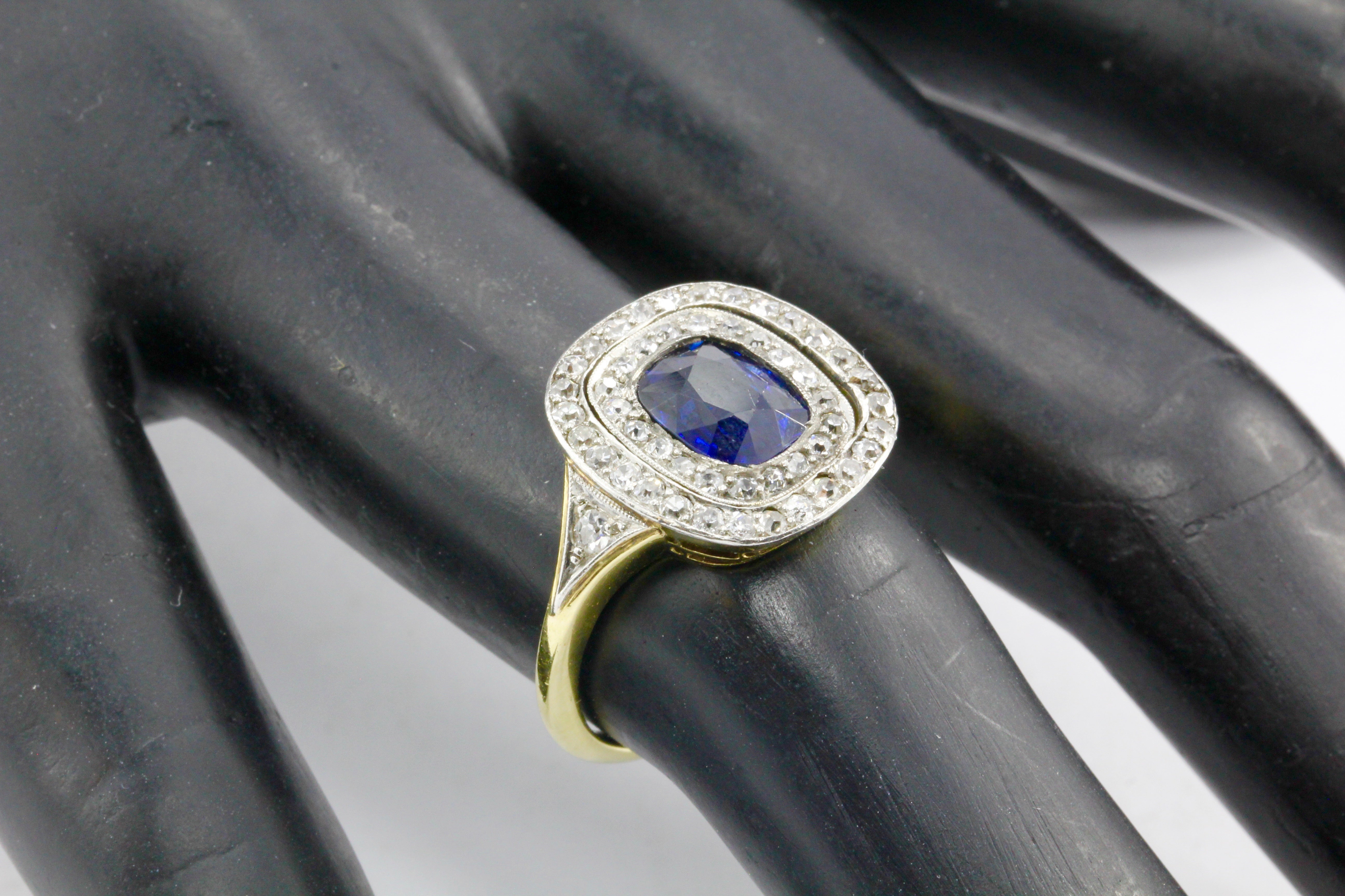GIA Certified Edwardian 18k Natural No Treatment 1.75 Carat Australian Sapphire & Diamond Ring - Queen May