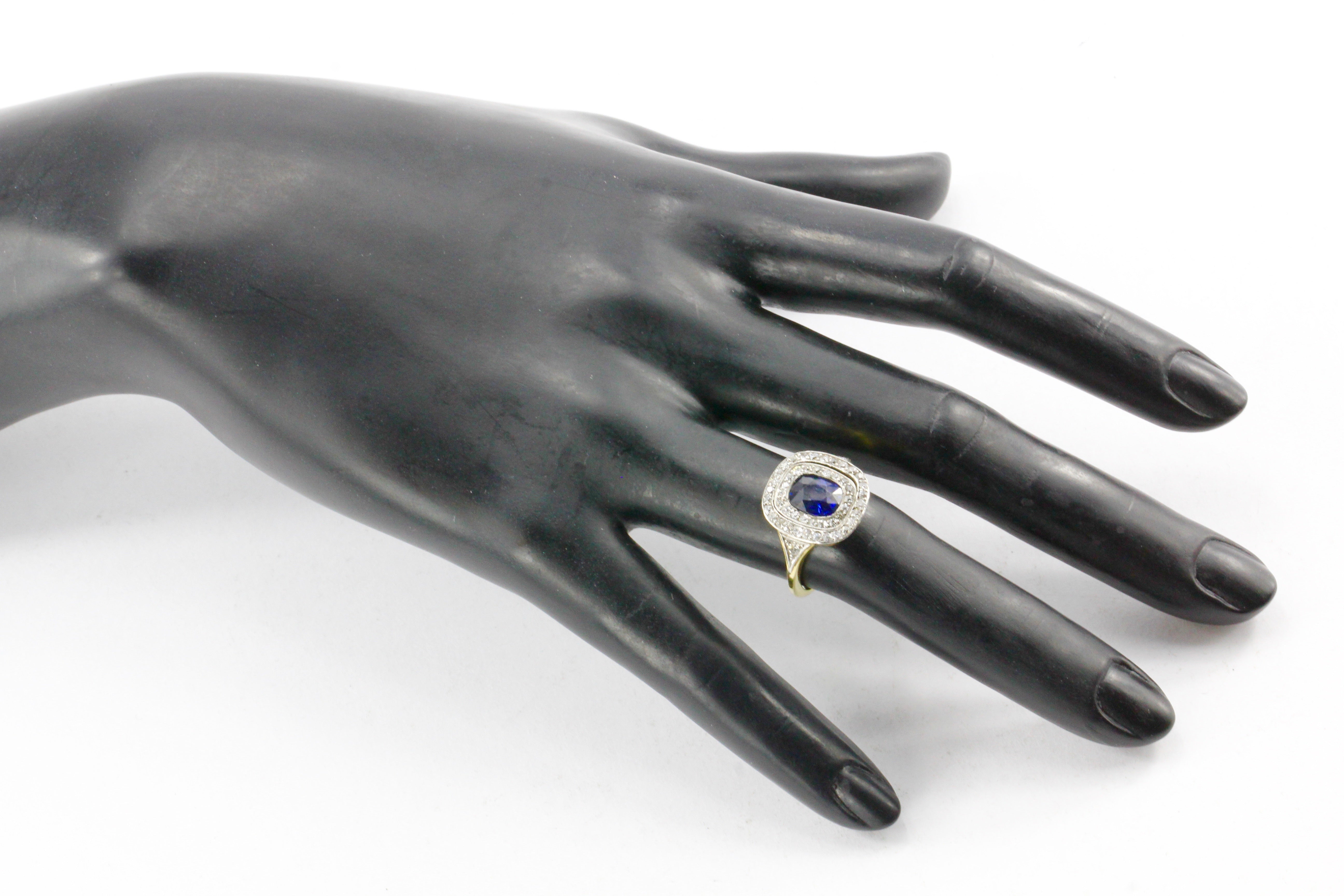 GIA Certified Edwardian 18k Natural No Treatment 1.75 Carat Australian Sapphire & Diamond Ring - Queen May