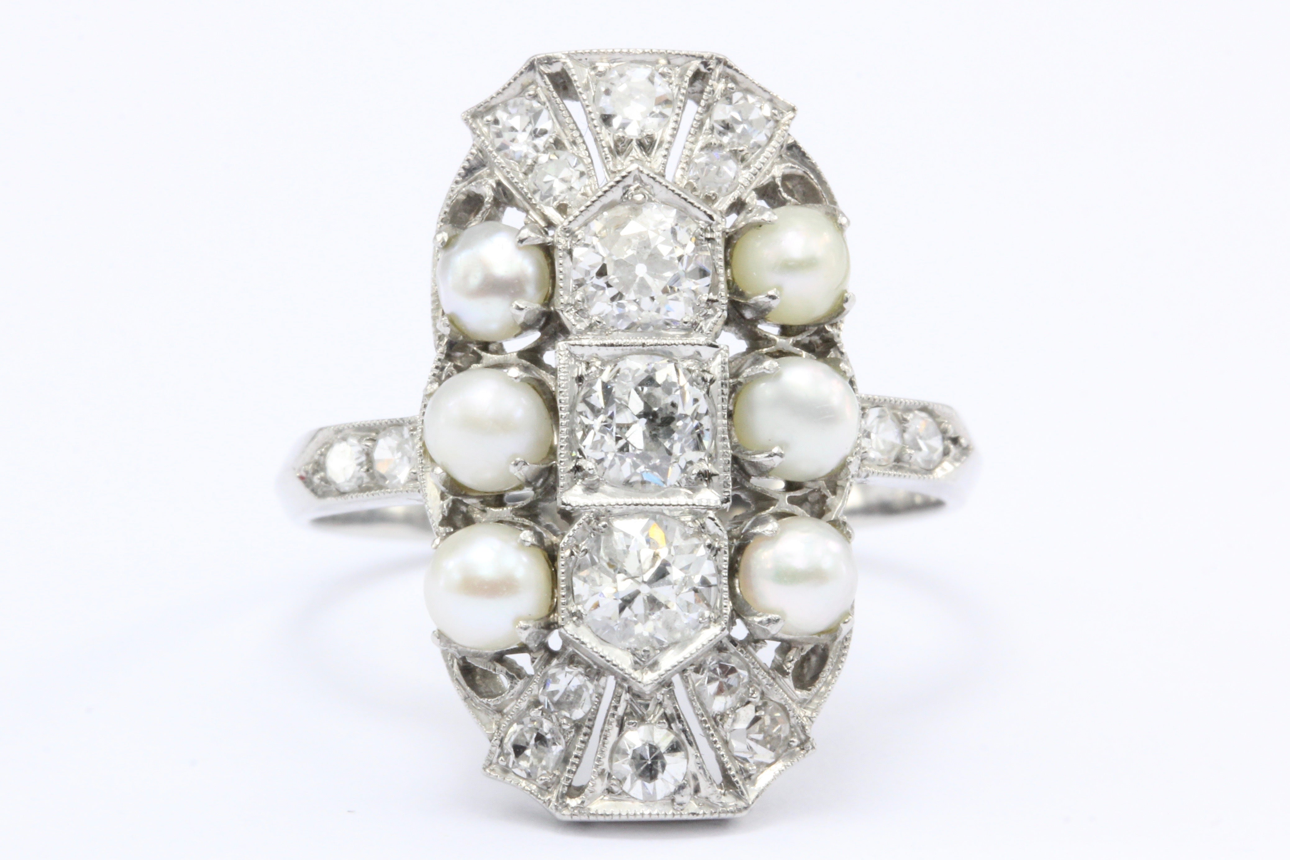 Edwardian Platinum Diamond Pearl Dinner Ring c.1910 - Queen May