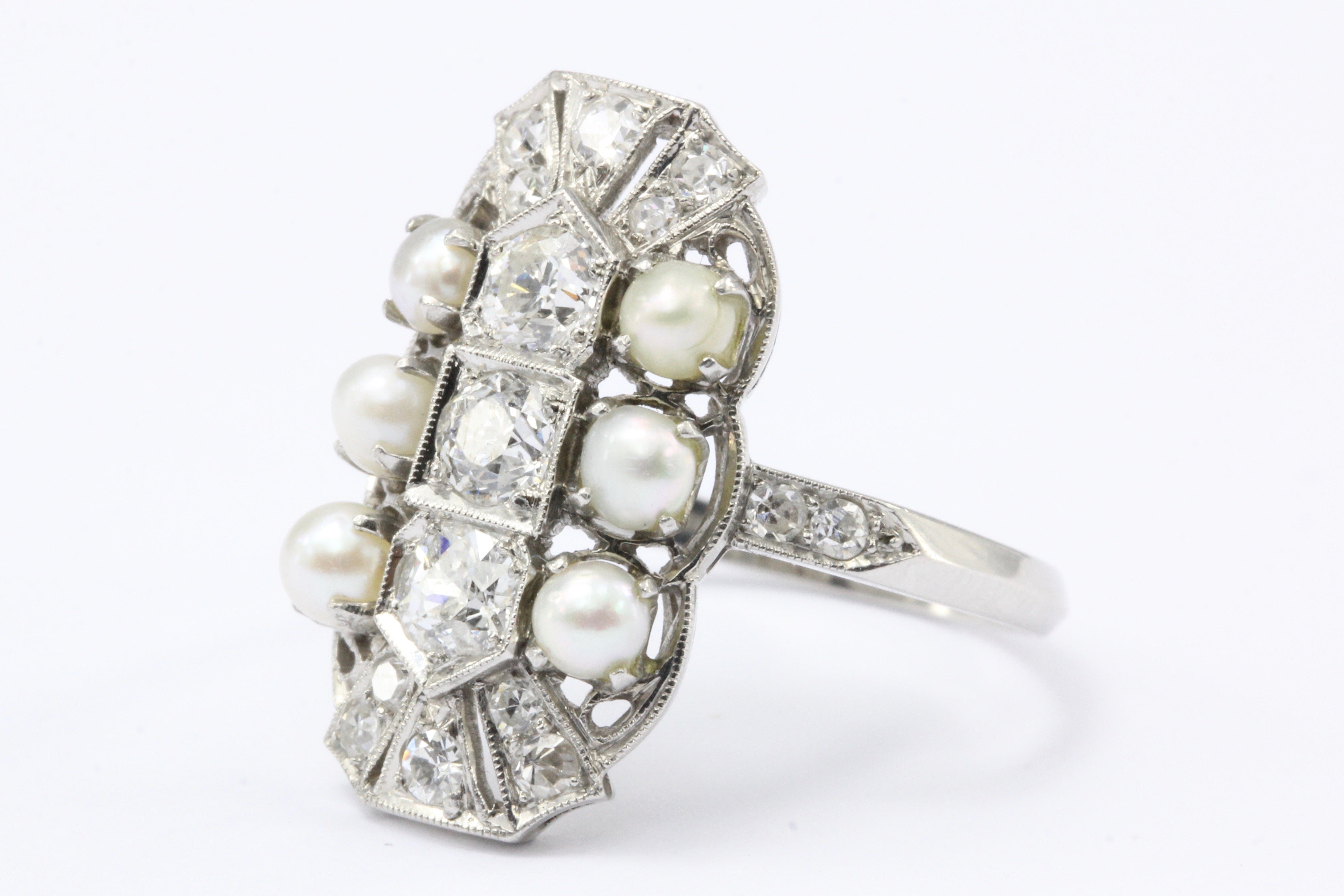 Edwardian Platinum Diamond Pearl Dinner Ring c.1910 - Queen May