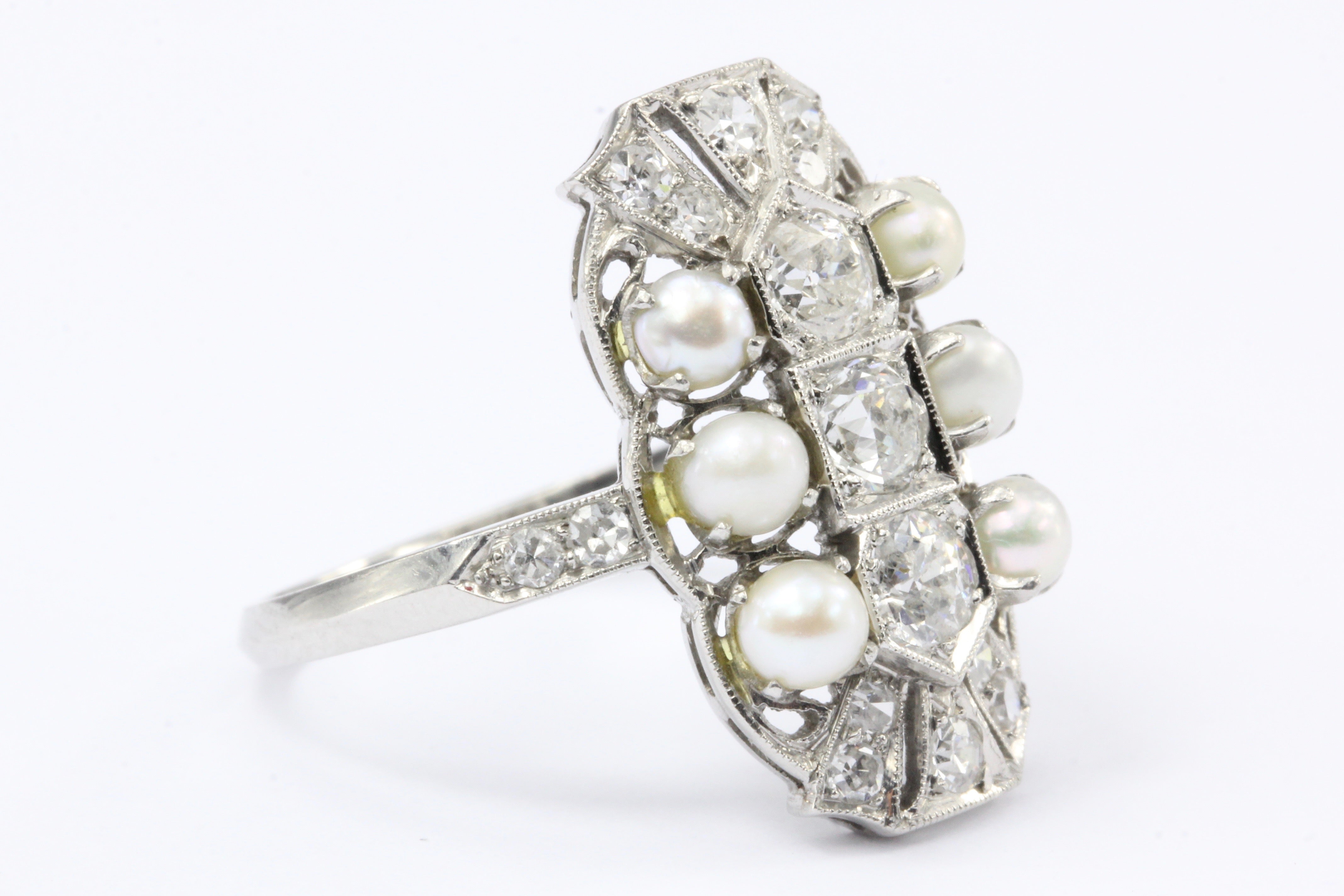 Edwardian Platinum Diamond Pearl Dinner Ring c.1910 - Queen May