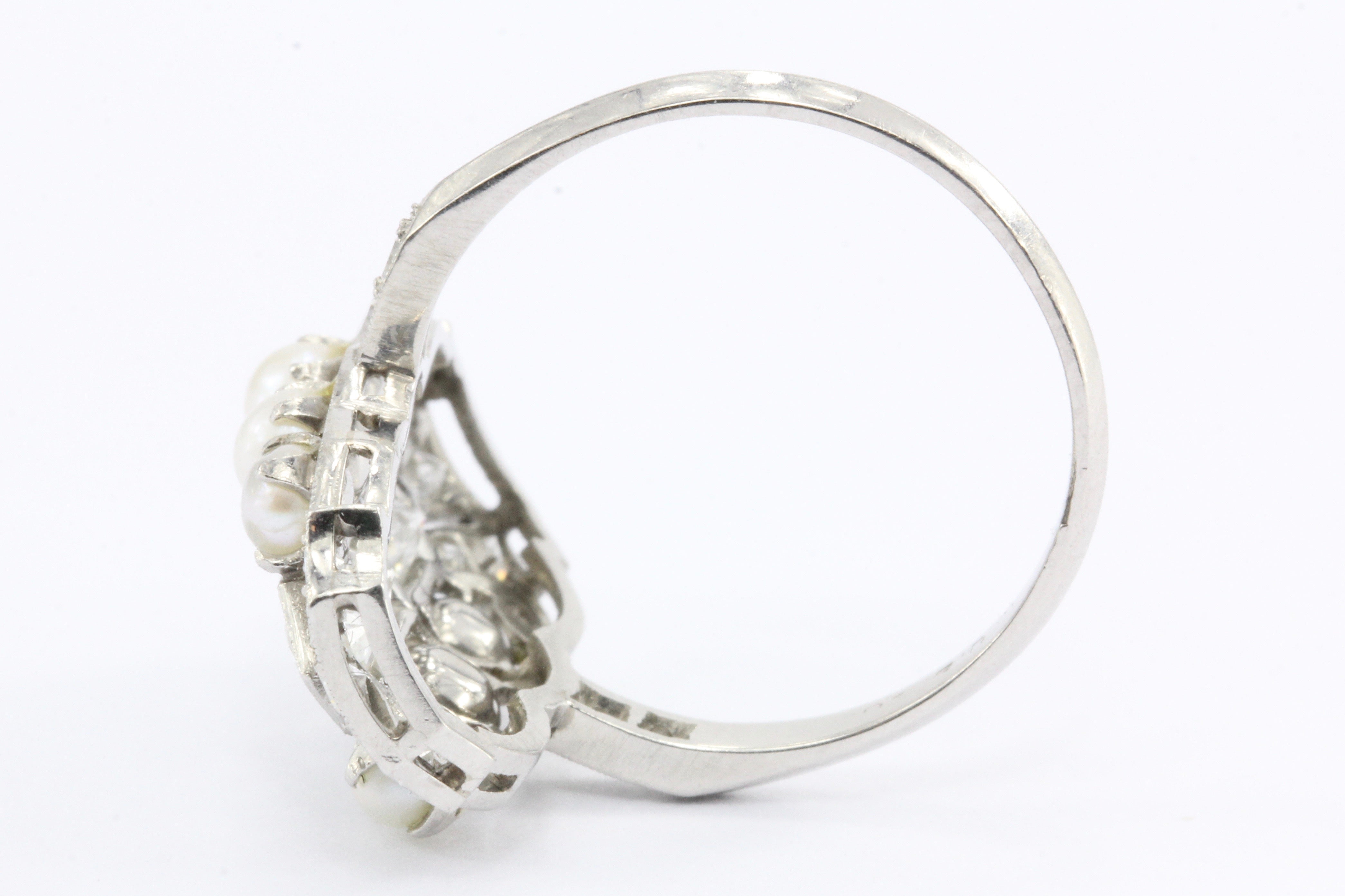 Edwardian Platinum Diamond Pearl Dinner Ring c.1910 - Queen May