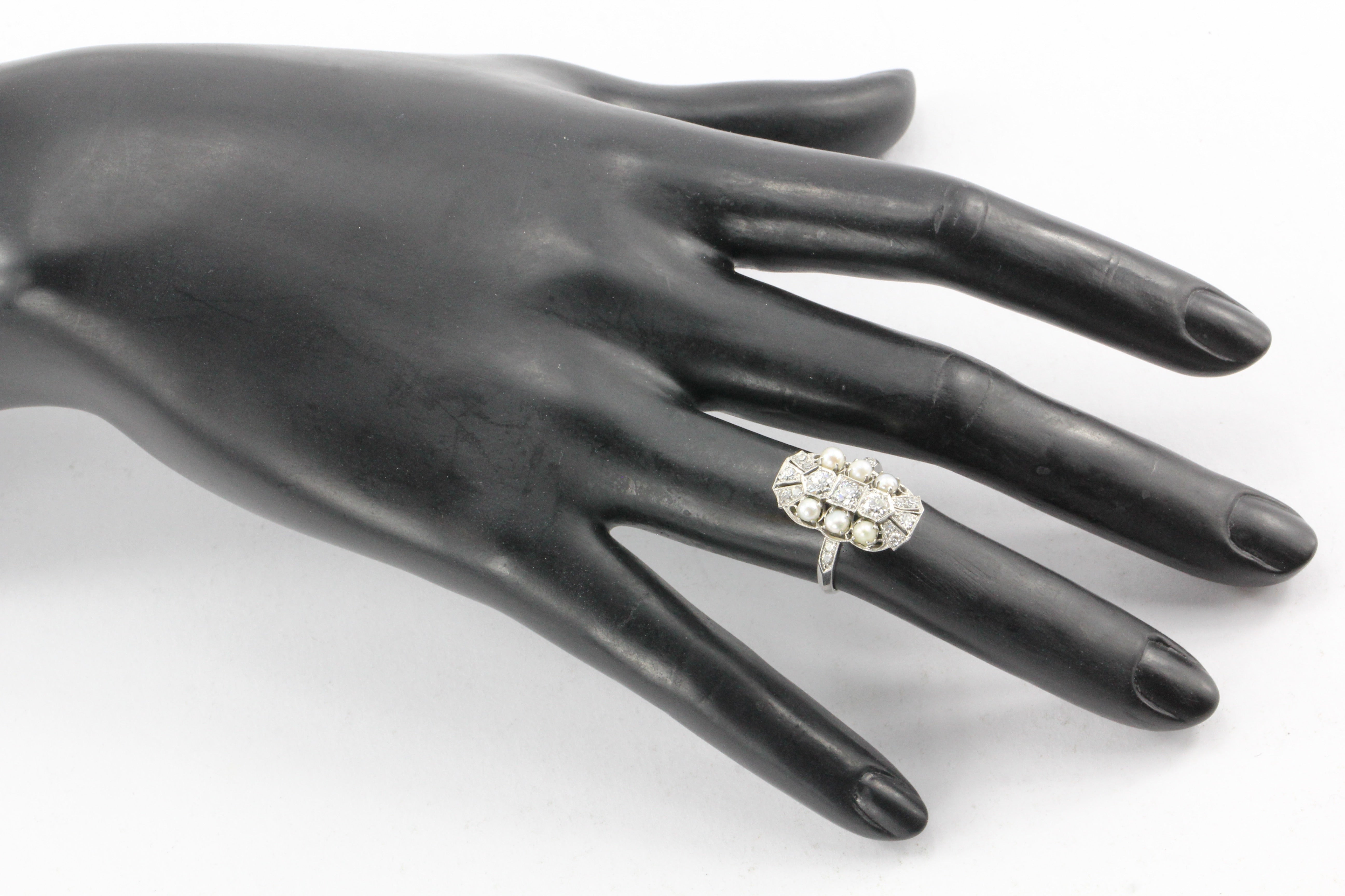 Edwardian Platinum Diamond Pearl Dinner Ring c.1910 - Queen May