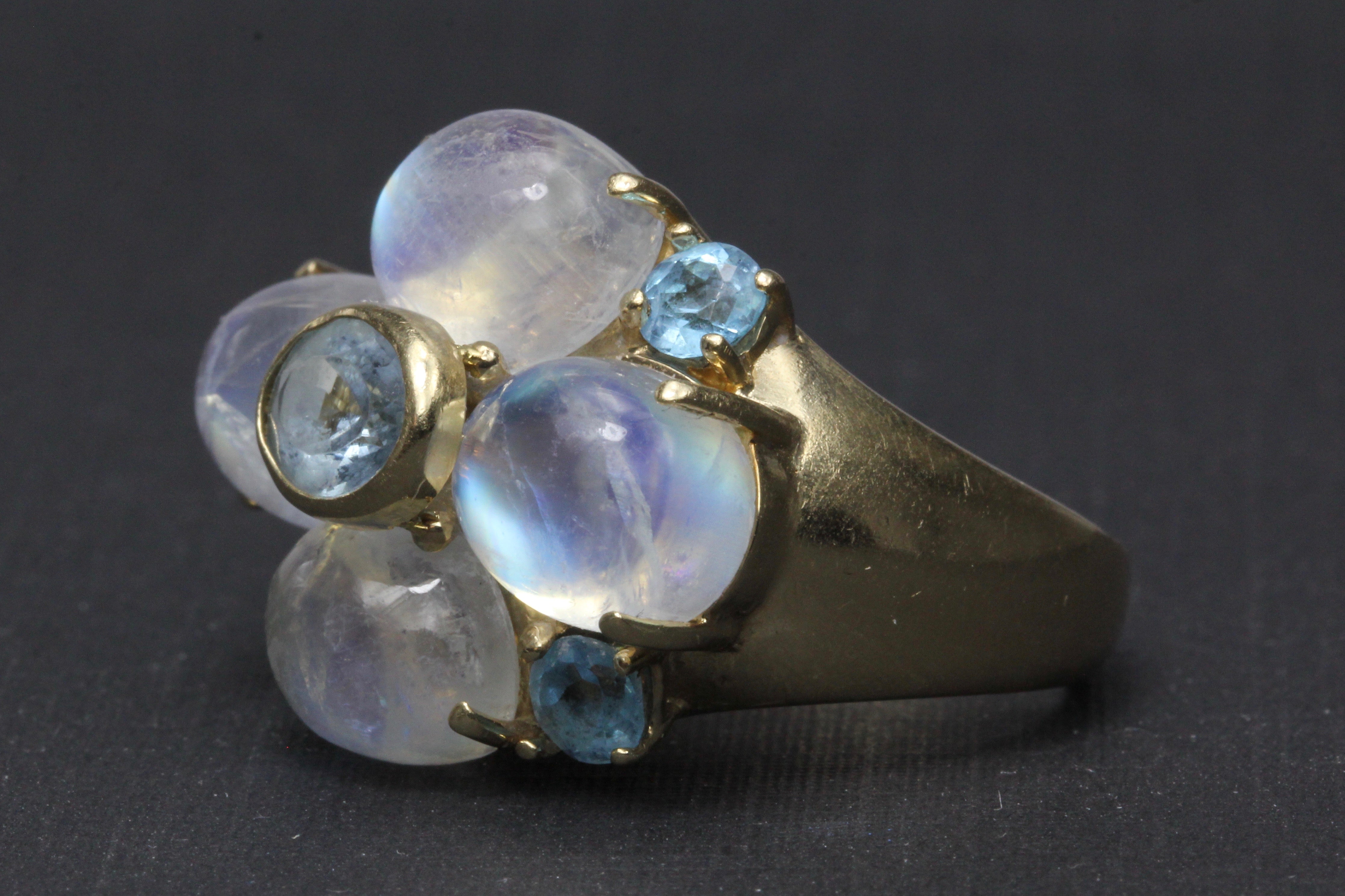 Vintage 14K Yellow Gold Moonstone Cluster Ring - Queen May
